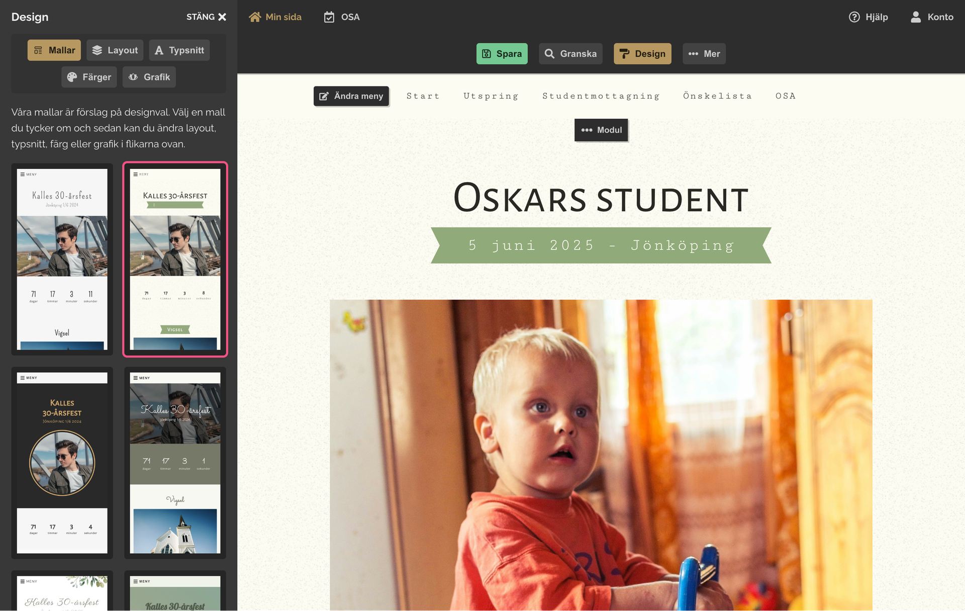 Exempel på digital inbjudan till studenten