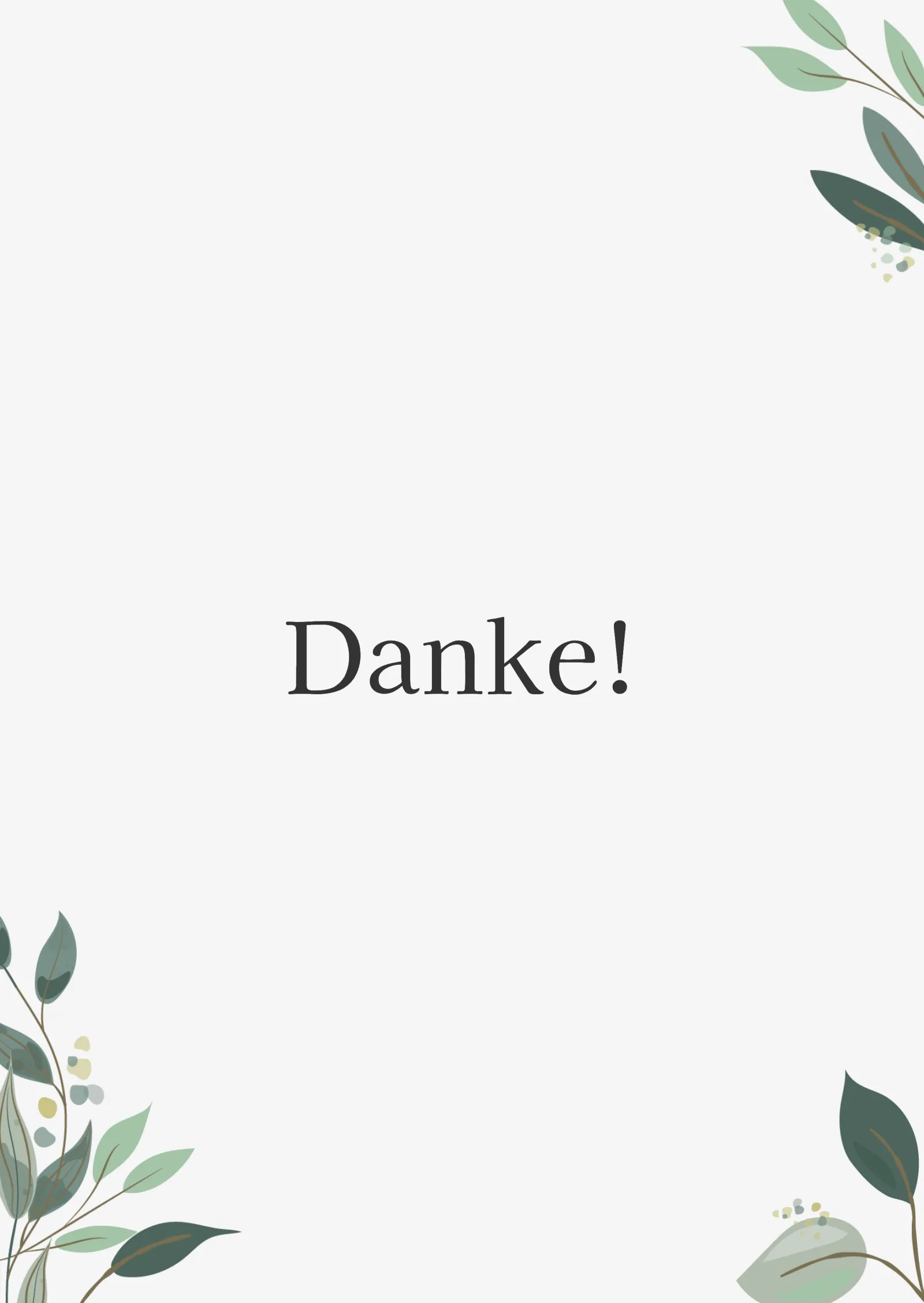 Dankeskarte zur Hochzeit - schlicht mit grünen Blättern