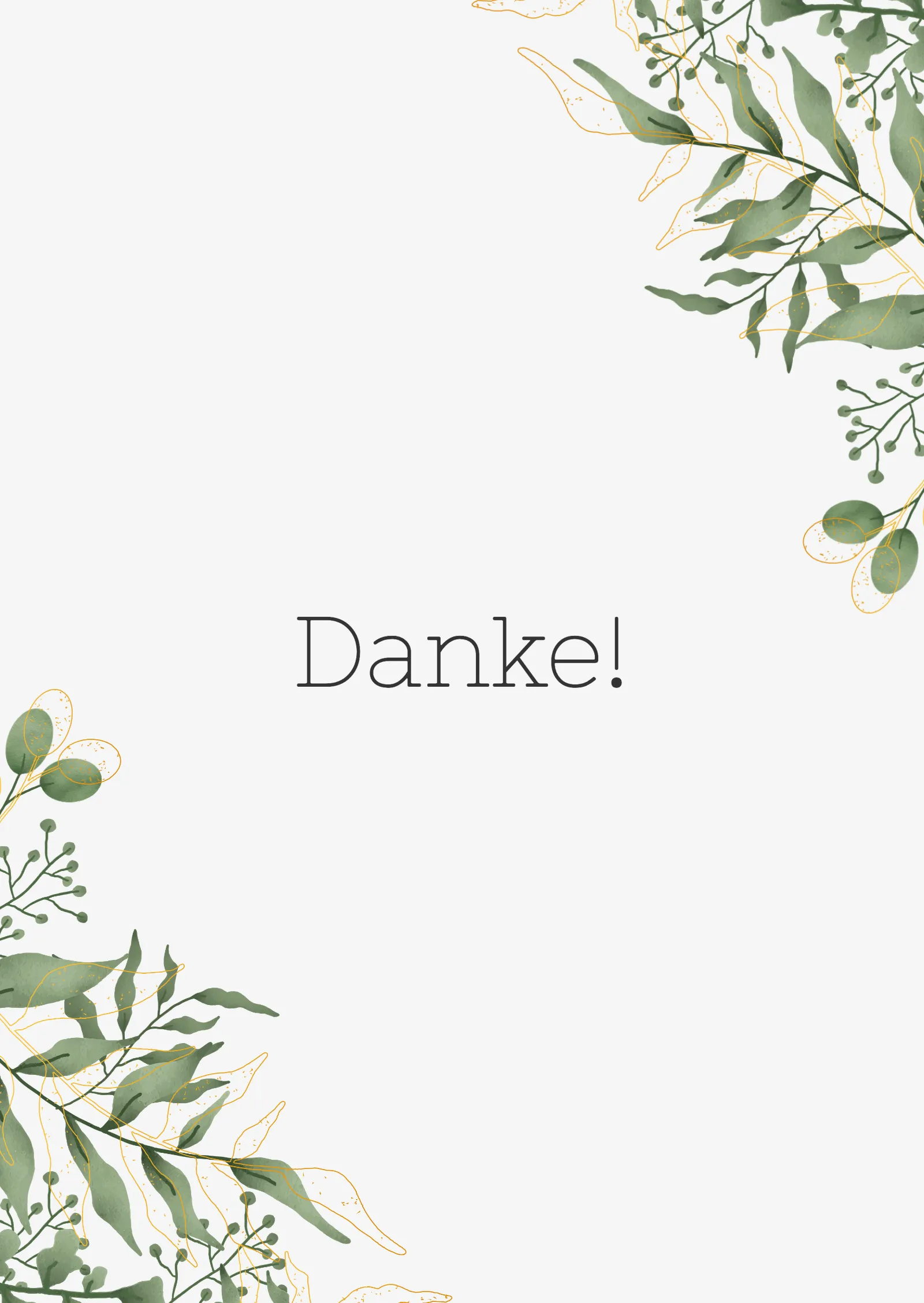 Dankeskarte zur Hochzeit - schlicht mit grünen Blättern