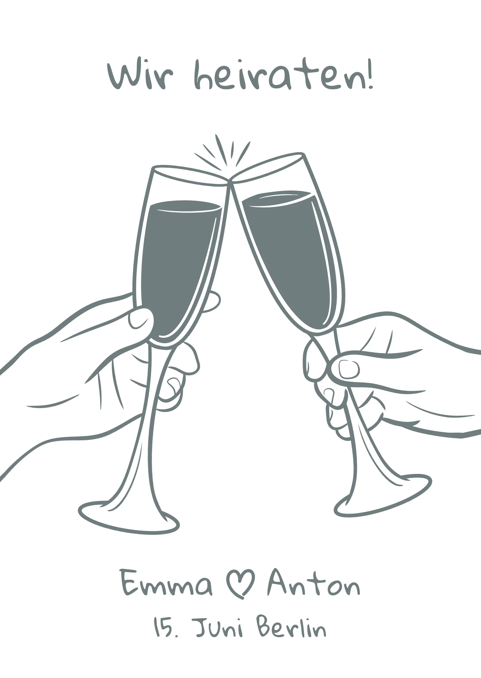 Hochzeitseinladung - Anstoßende Champagnergläser