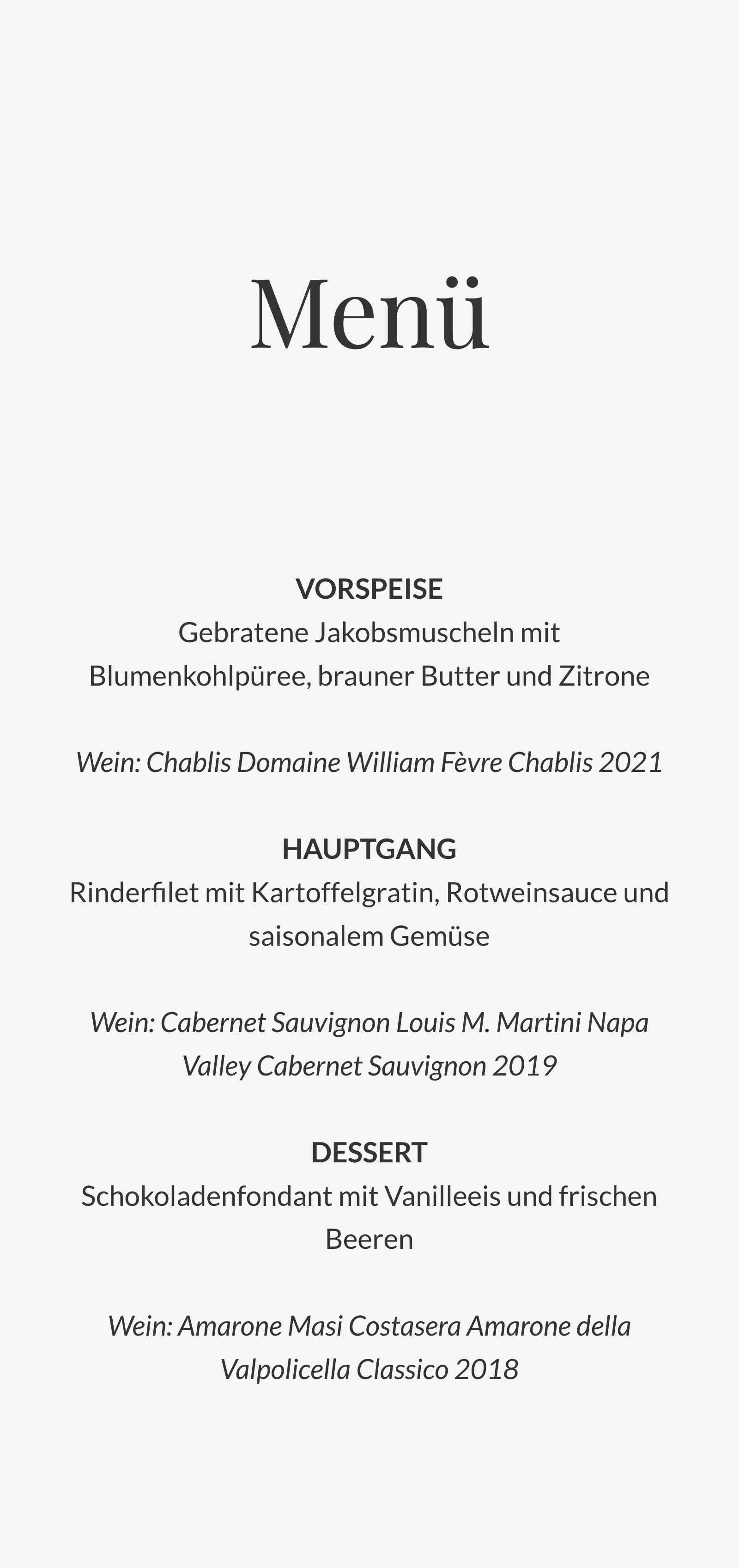 Menükarte zur Hochzeit - Editorial