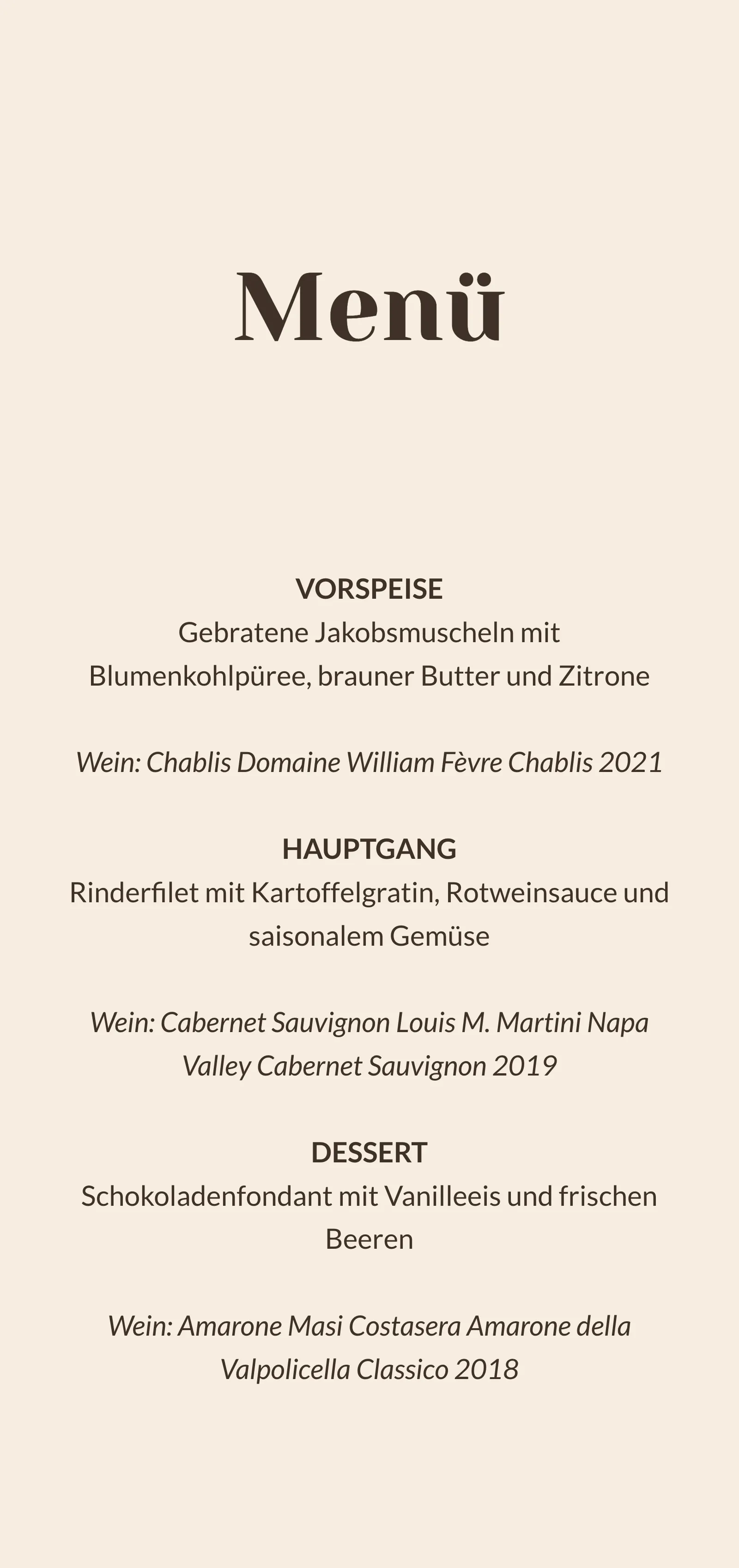 Menükarte zur Hochzeit - Hazel