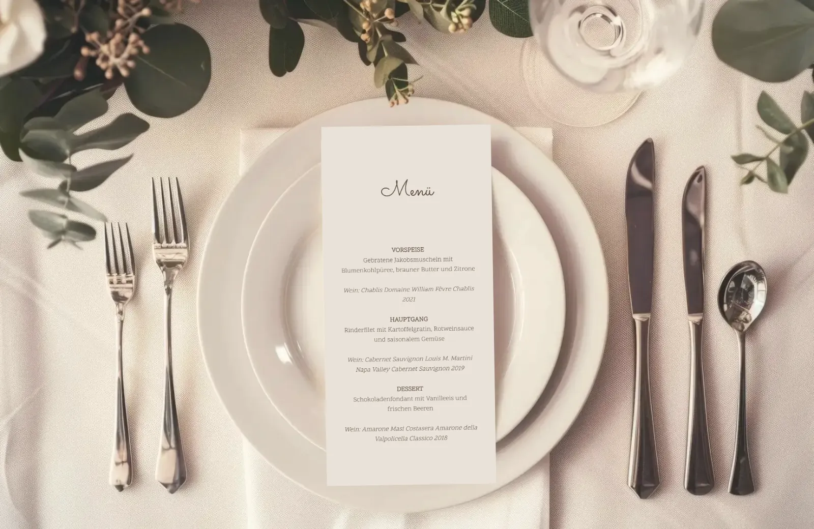 Menükarte zur Hochzeit - Linen