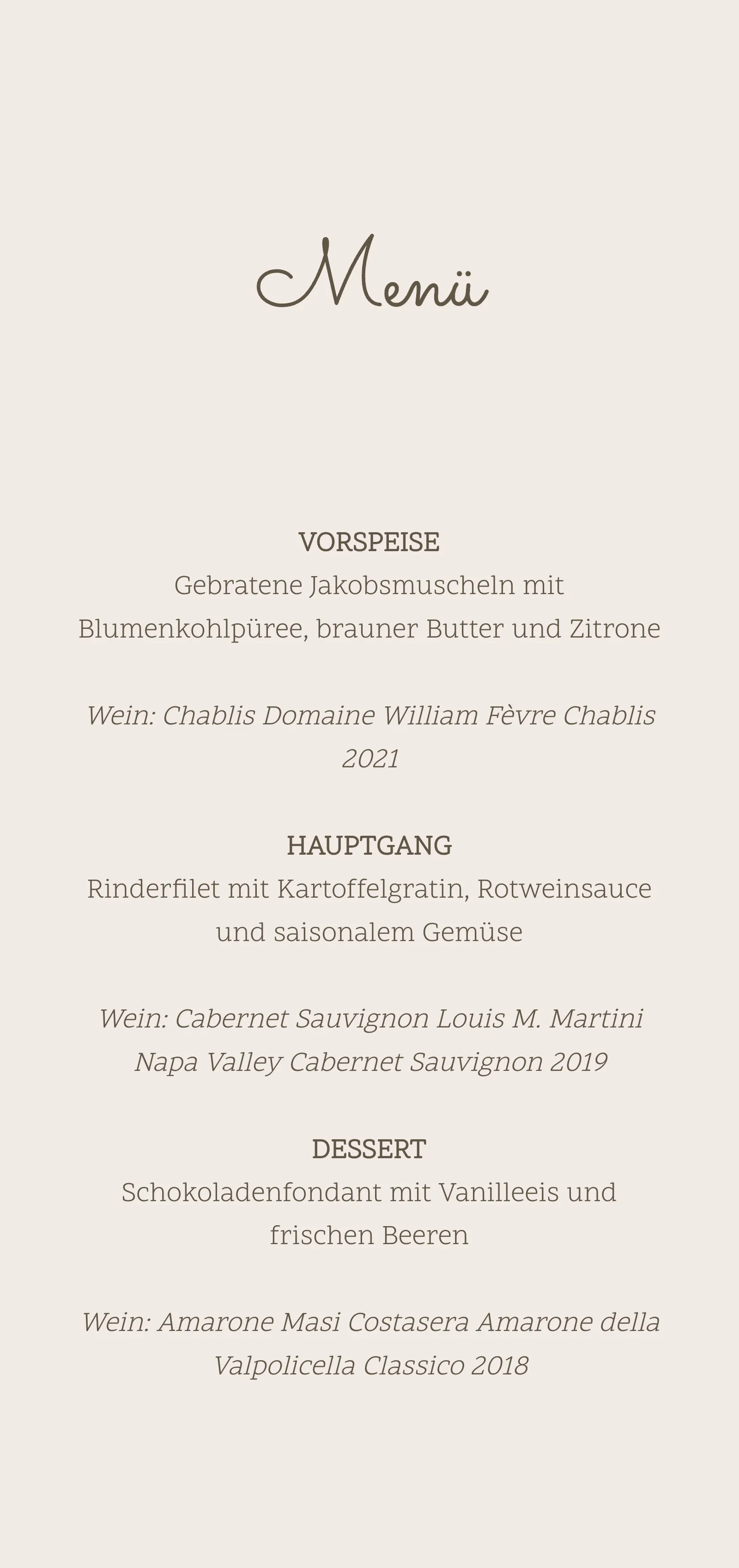 Menükarte zur Hochzeit - Linen
