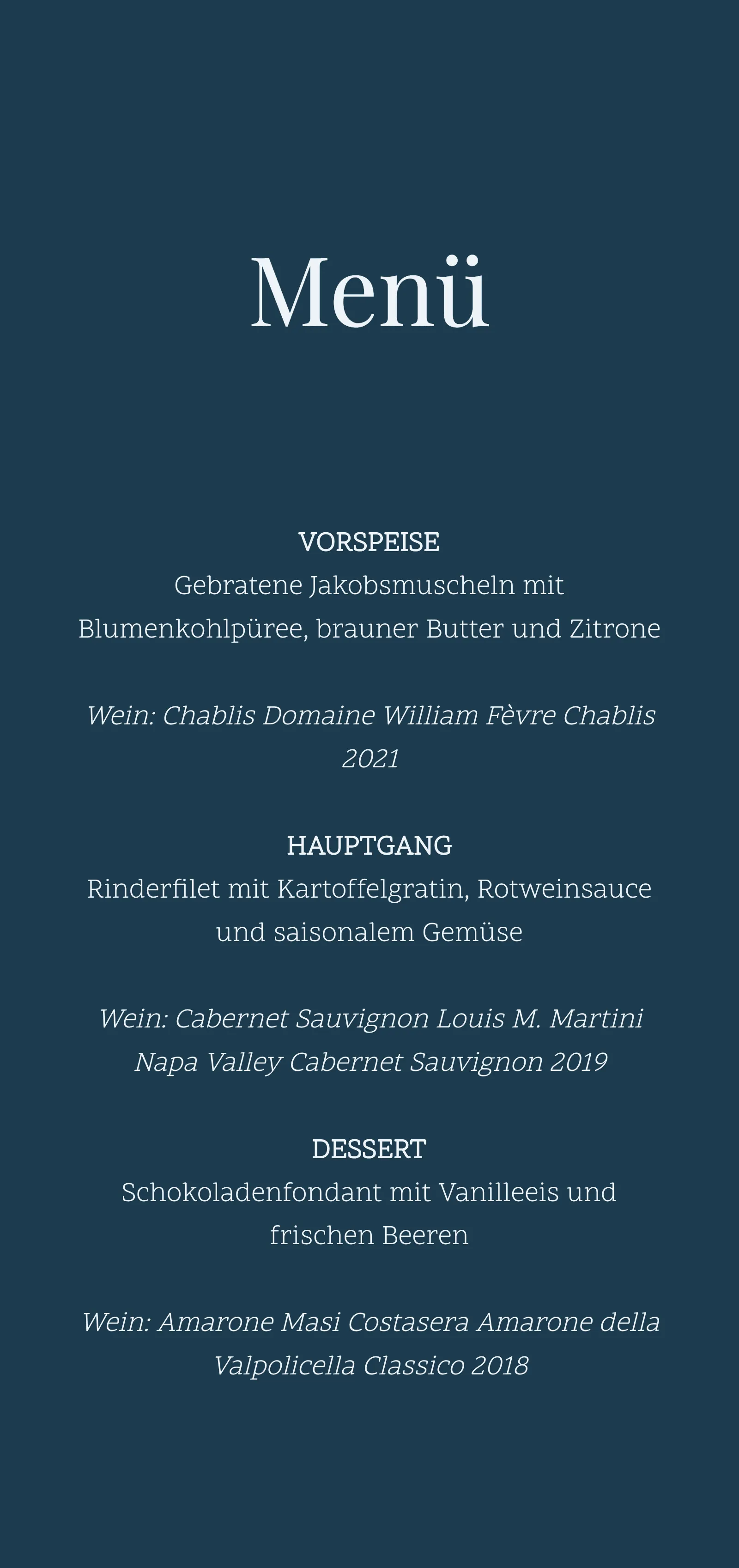 Menükarte zur Hochzeit - Monarch