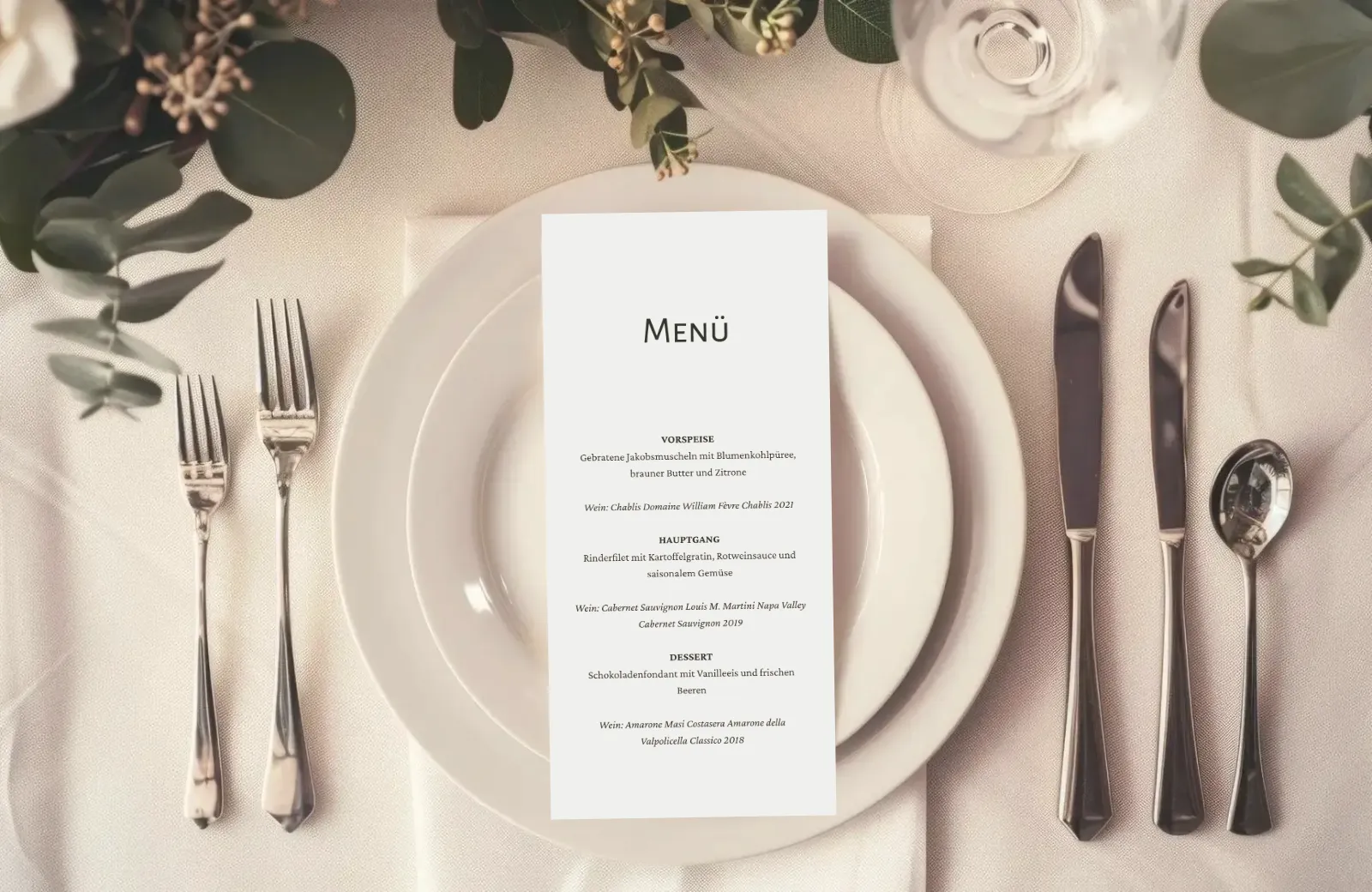 Menükarte zur Hochzeit - Toast
