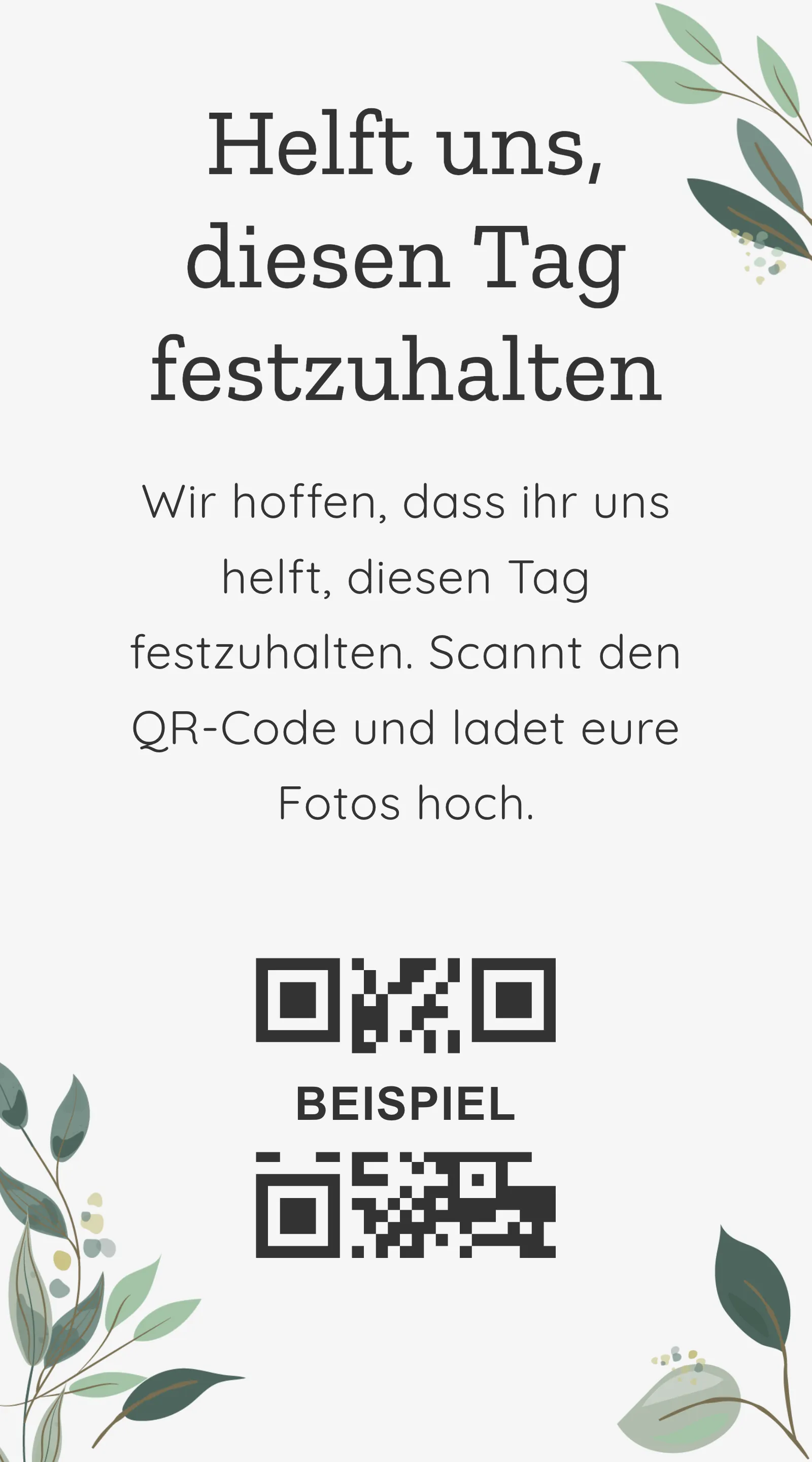 QR-Karte für Gästefotos - Grüne Blätter