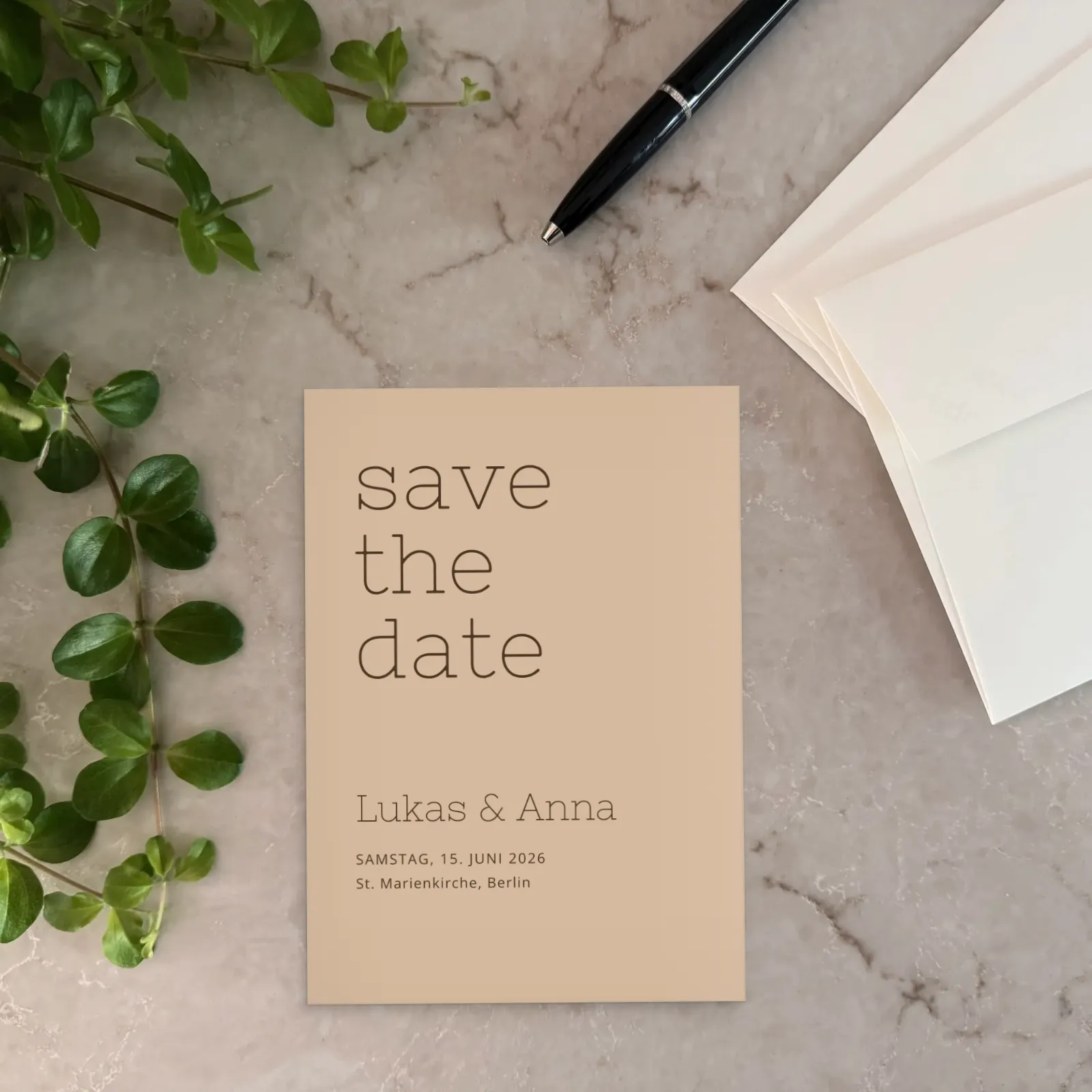 Save-the-Date-Karte - Schlicht in Sandfarben