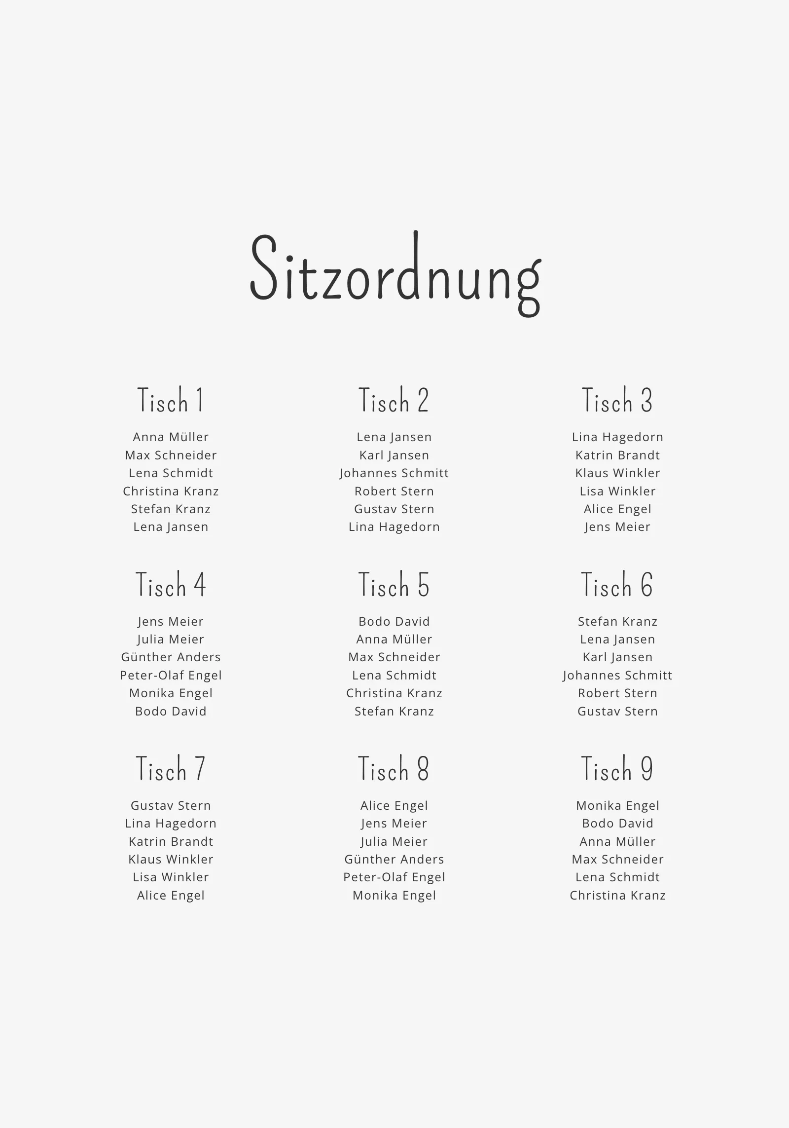 Sitzplan - Feather