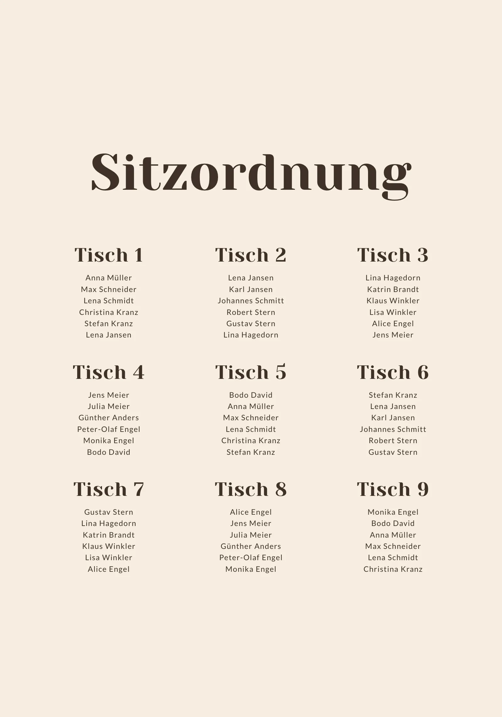 Sitzplan - Hazel