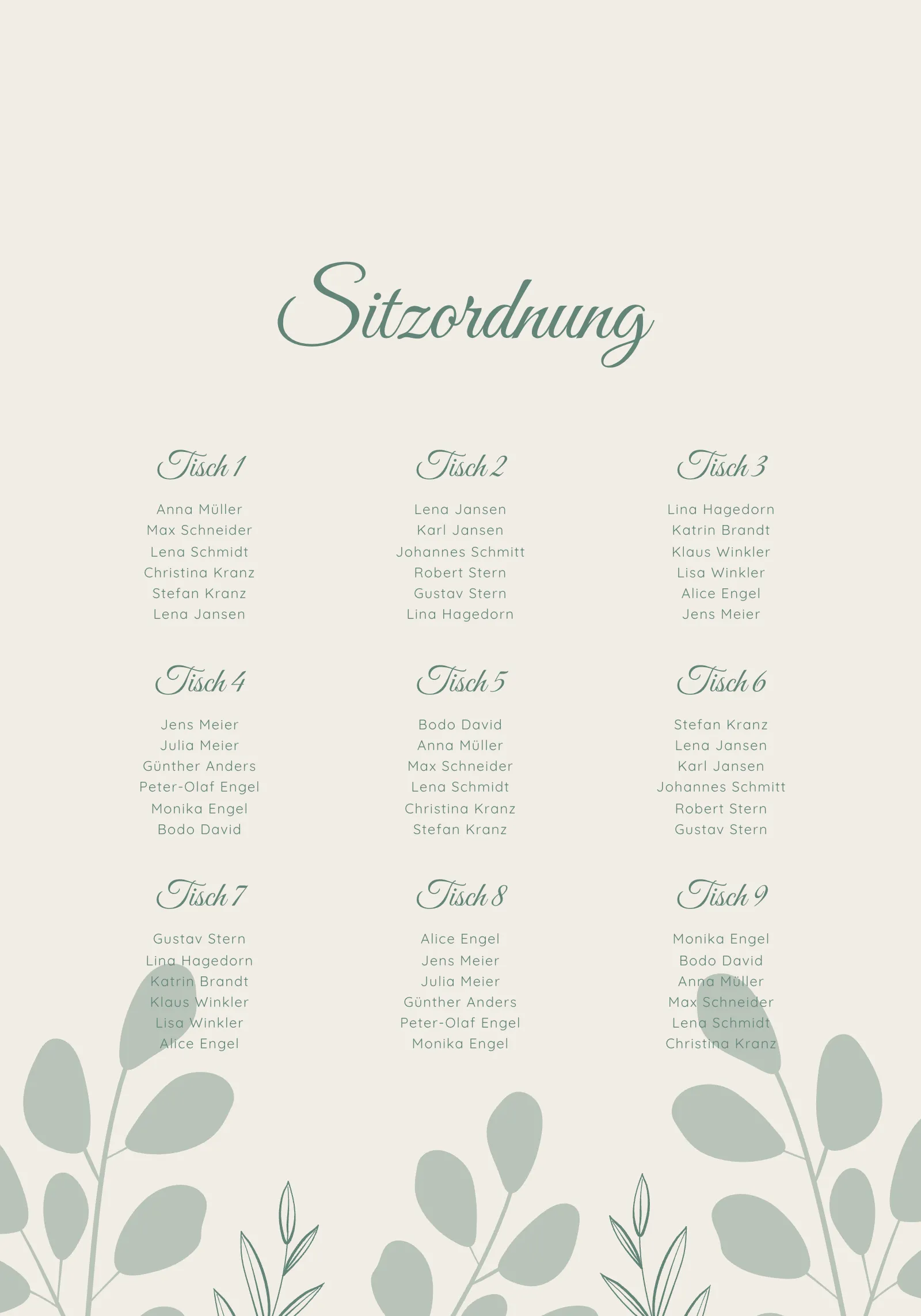 Sitzplan - Serene