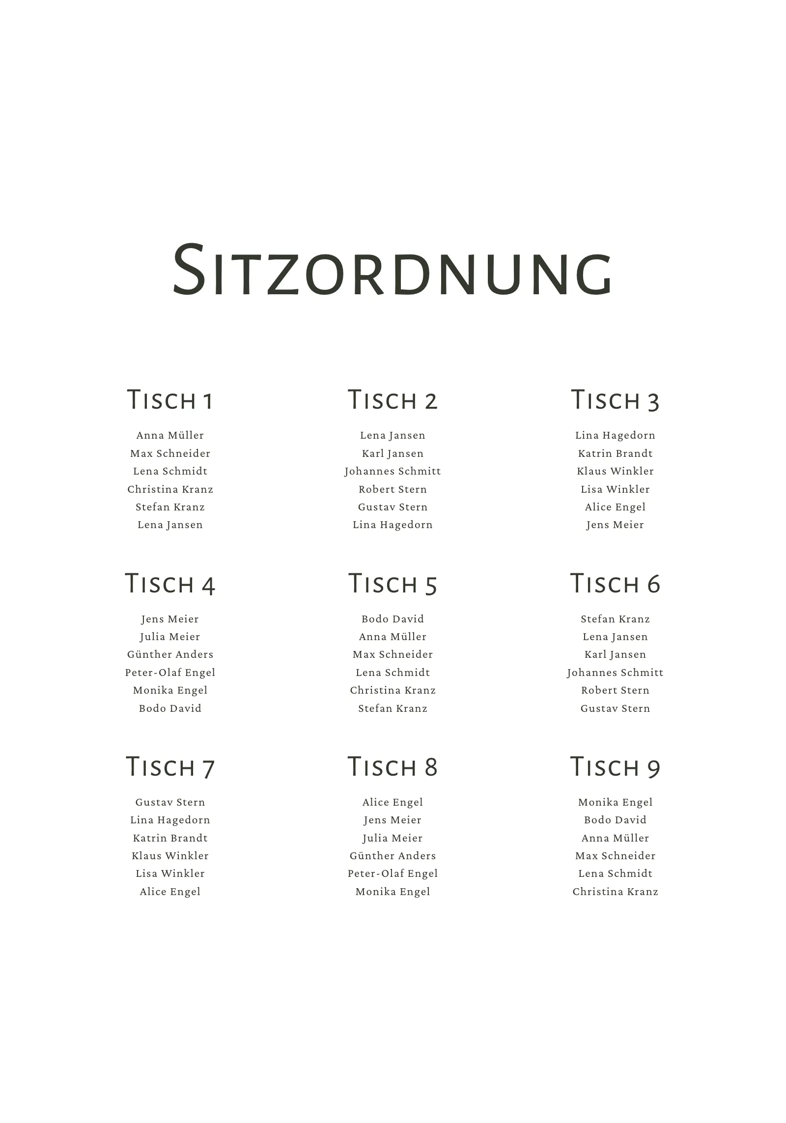 Sitzplan - Toast