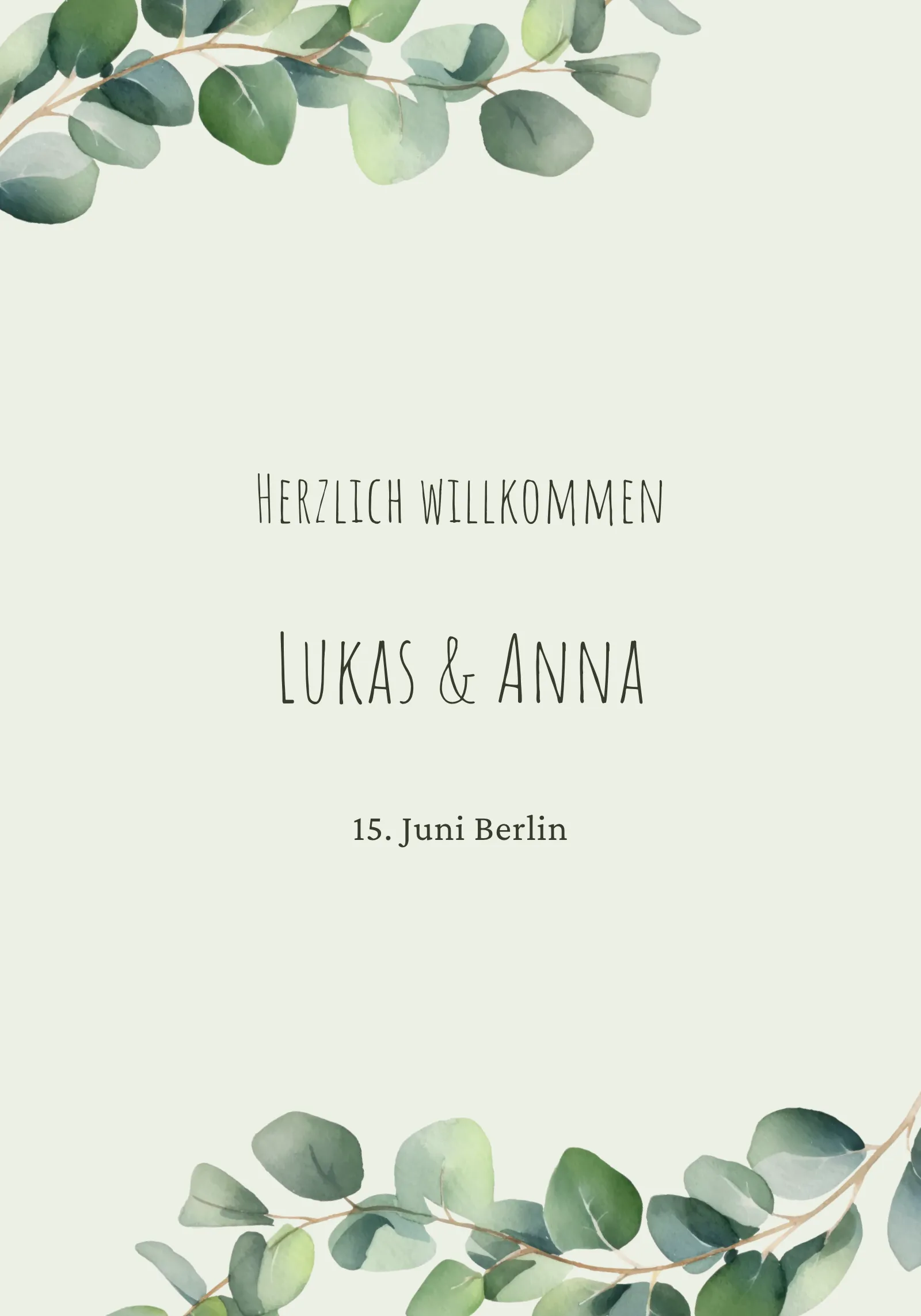 Willkommensschild zur Hochzeit - Eucalyptus