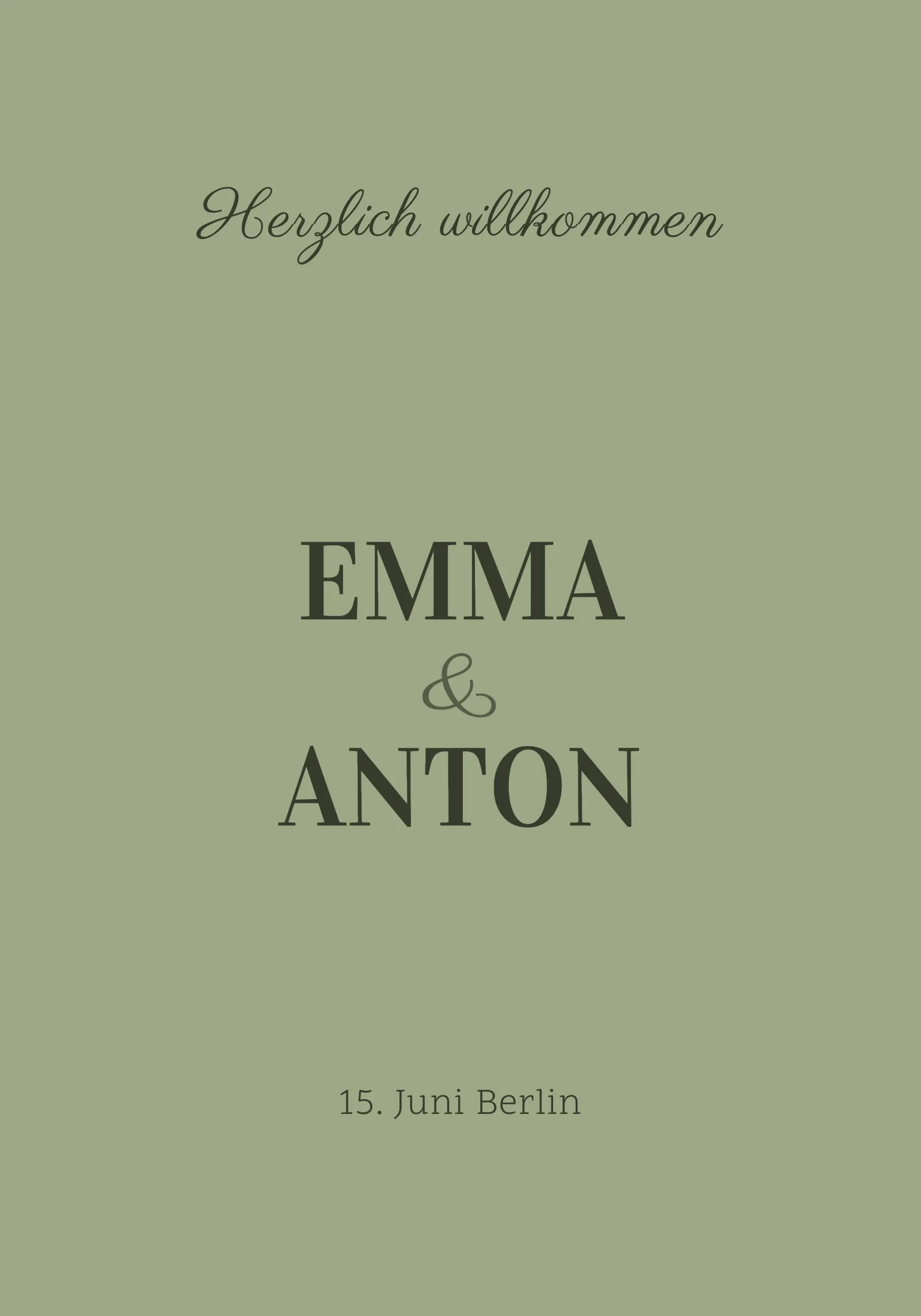 Willkommensschild zur Hochzeit - Modernes grünes Design