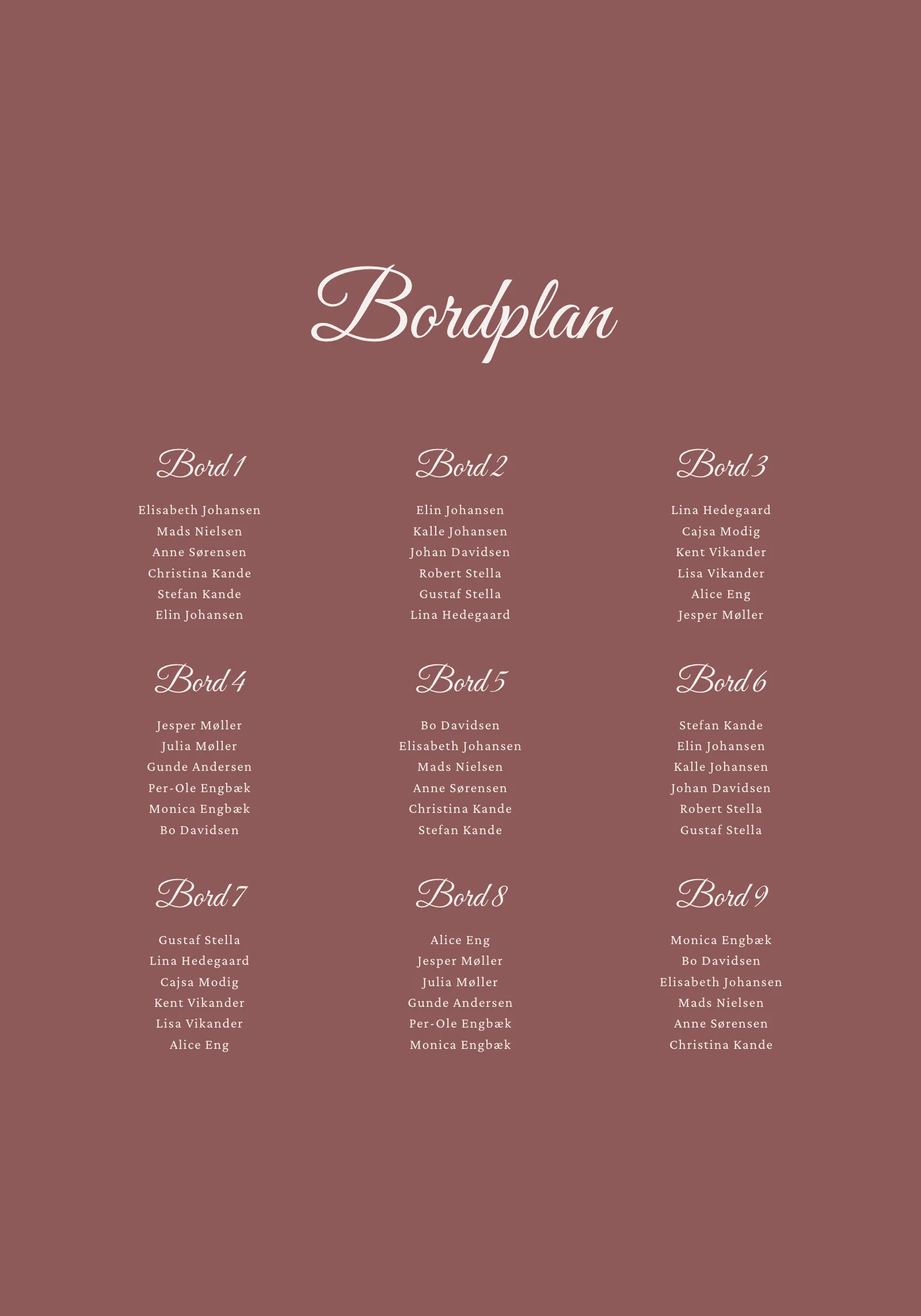 Bordplan - Blush