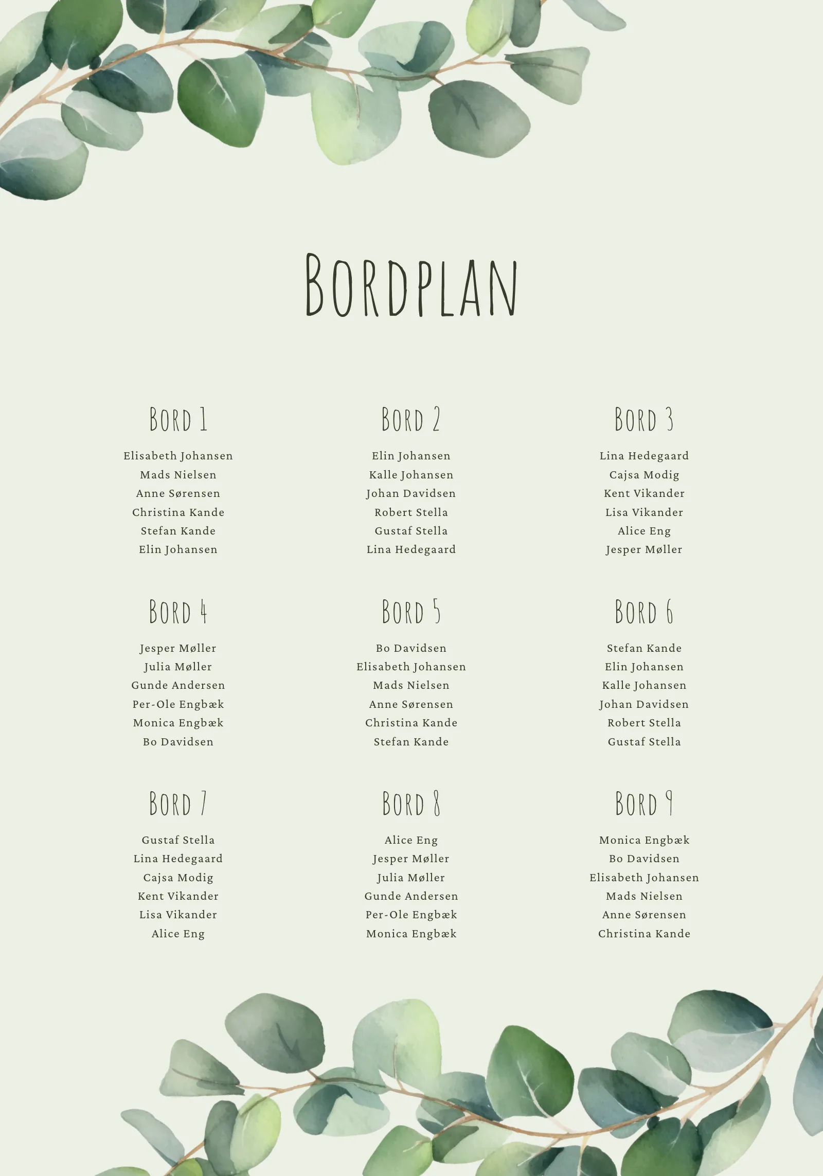 Bordplan - Eucalyptus