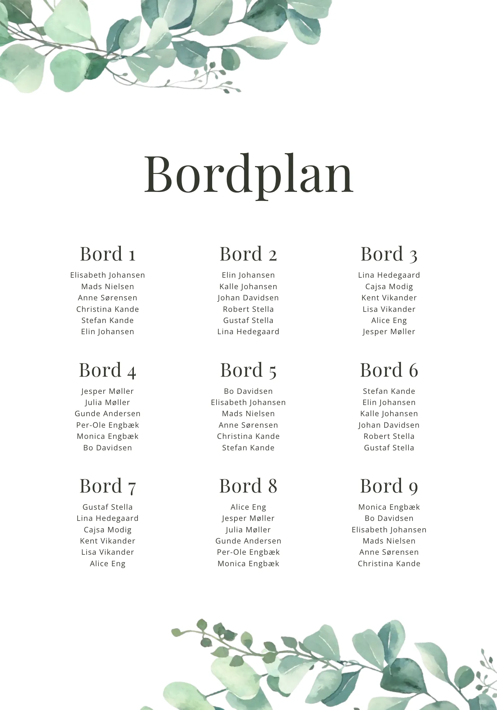 Bordplan - Flora