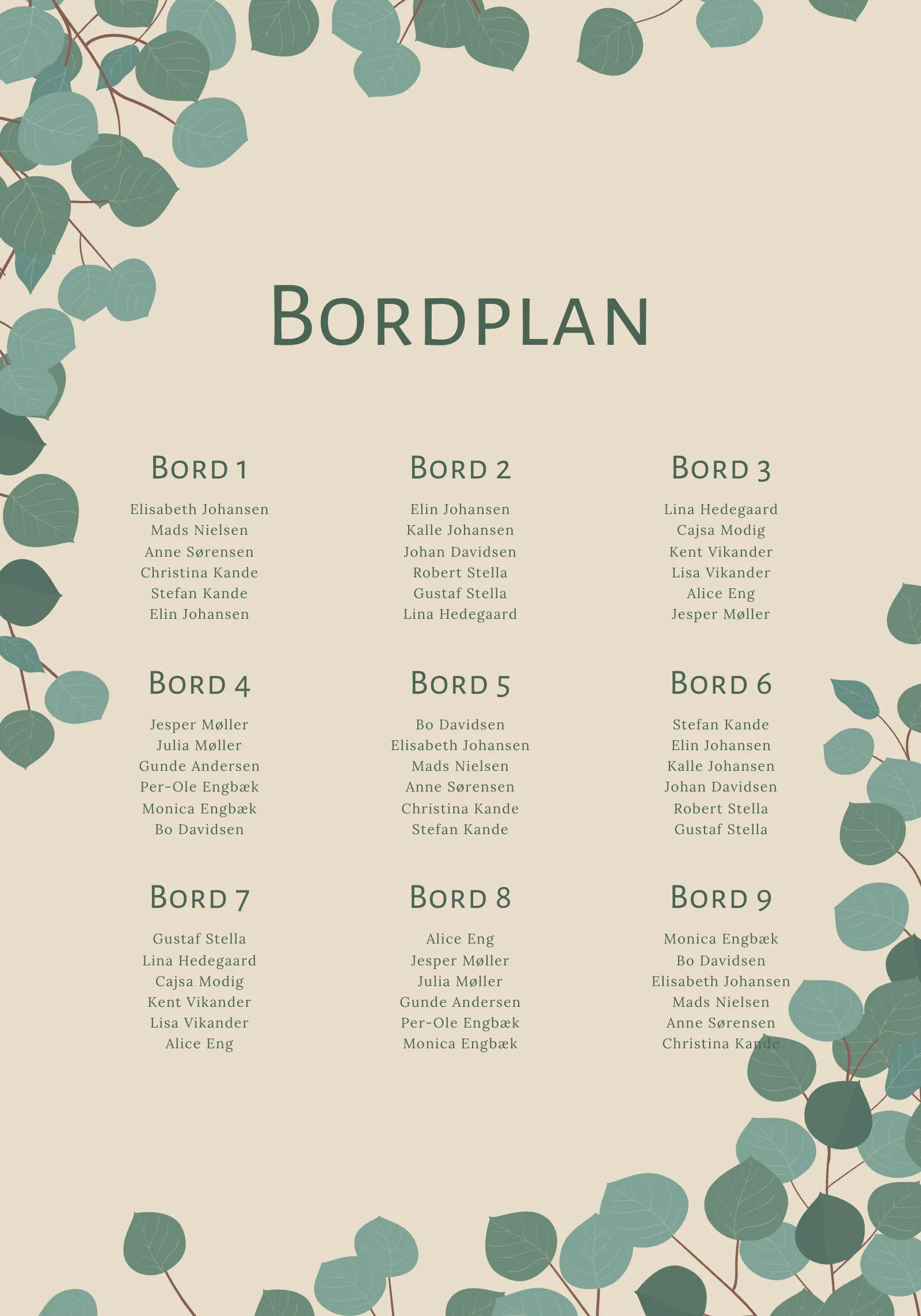 Bordplan - Grove
