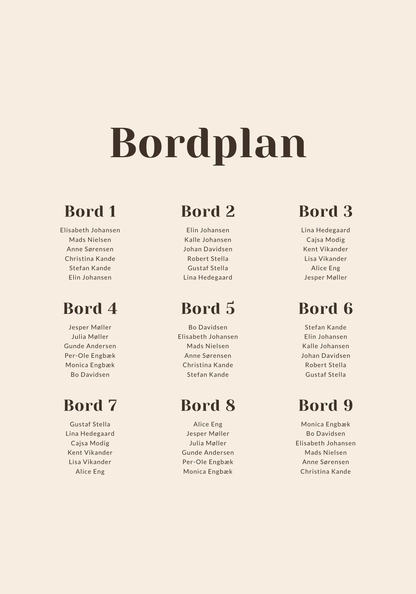 Bordplan - Hazel