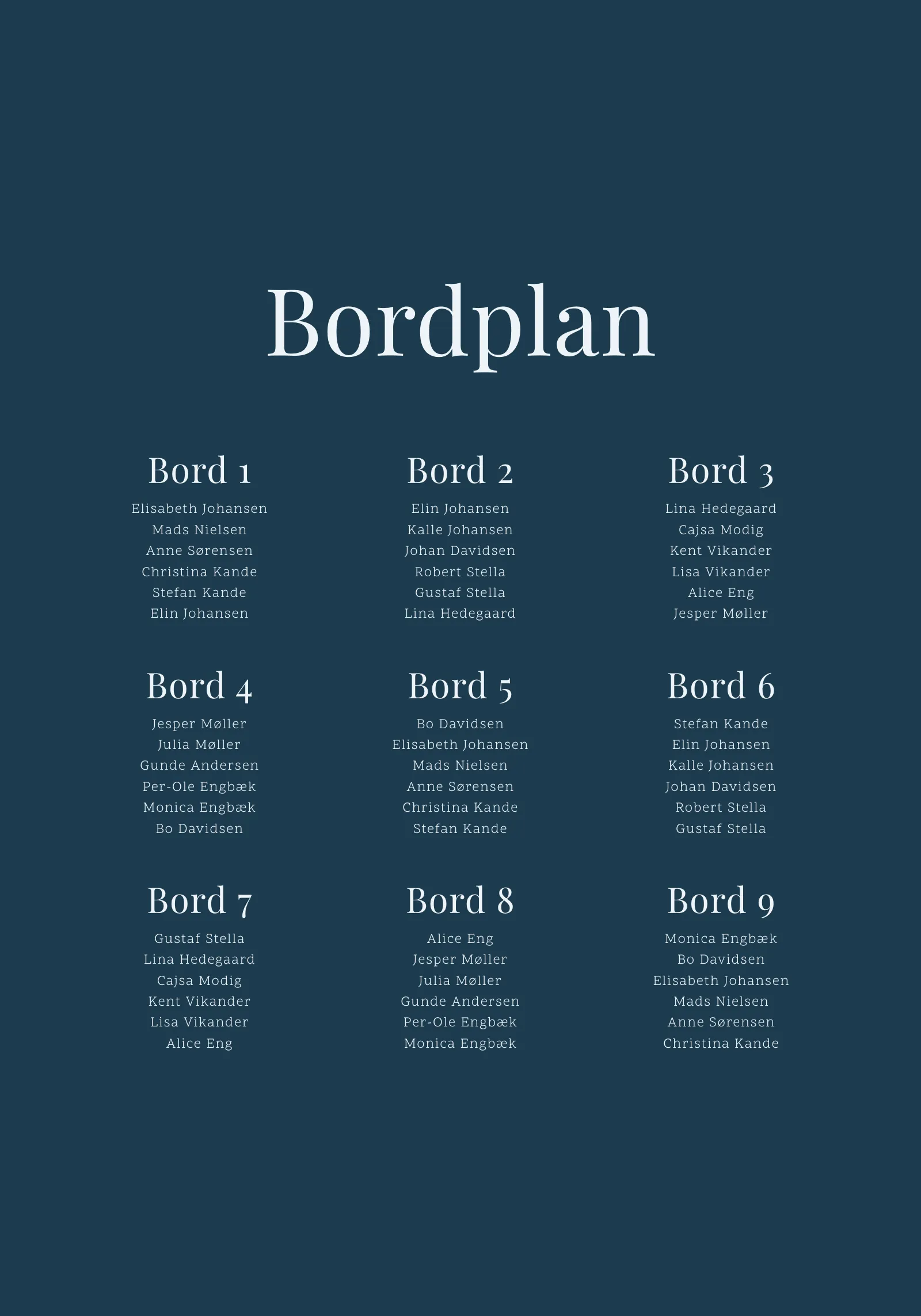 Bordplan - Monarch