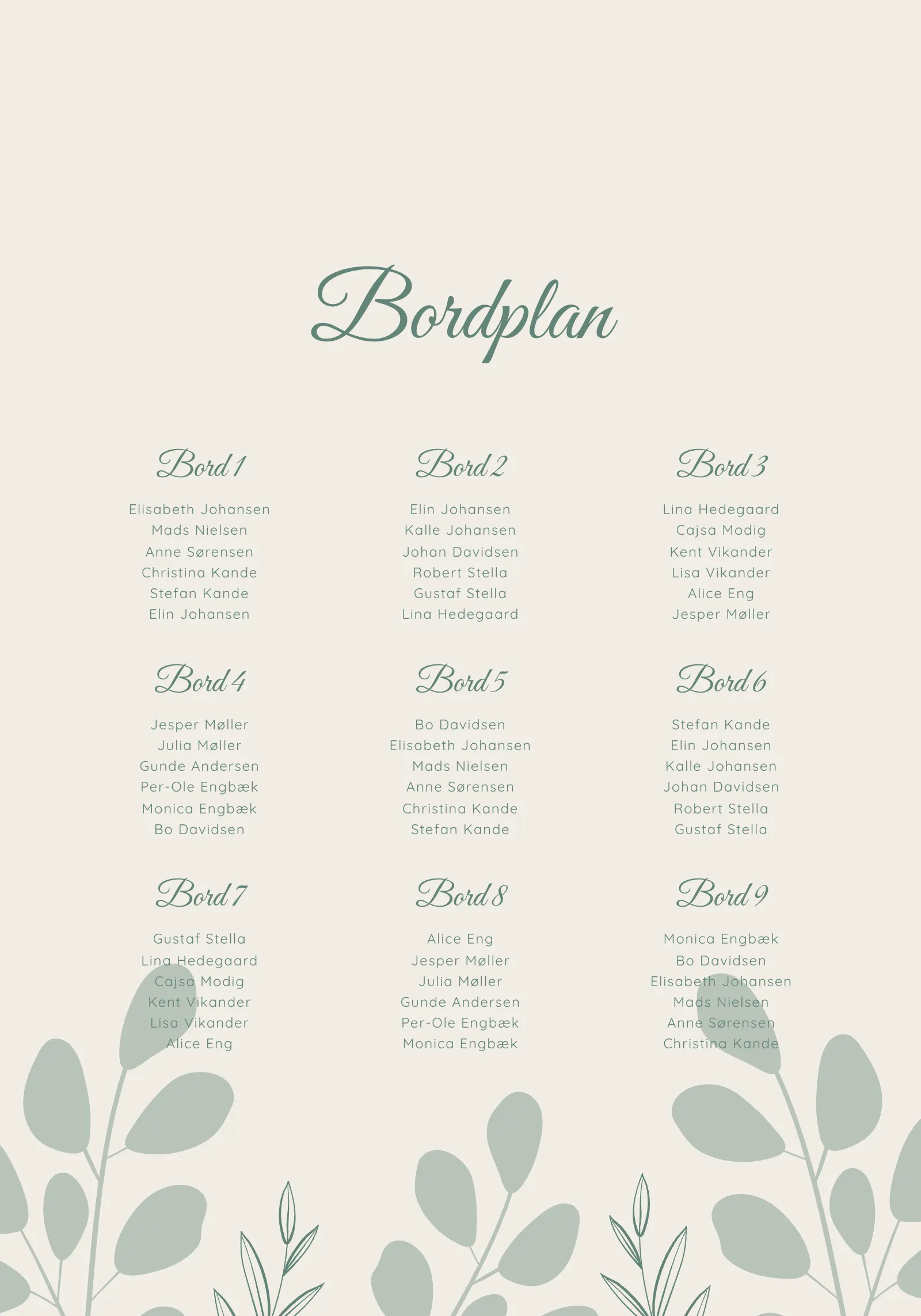 Bordplan - Serene