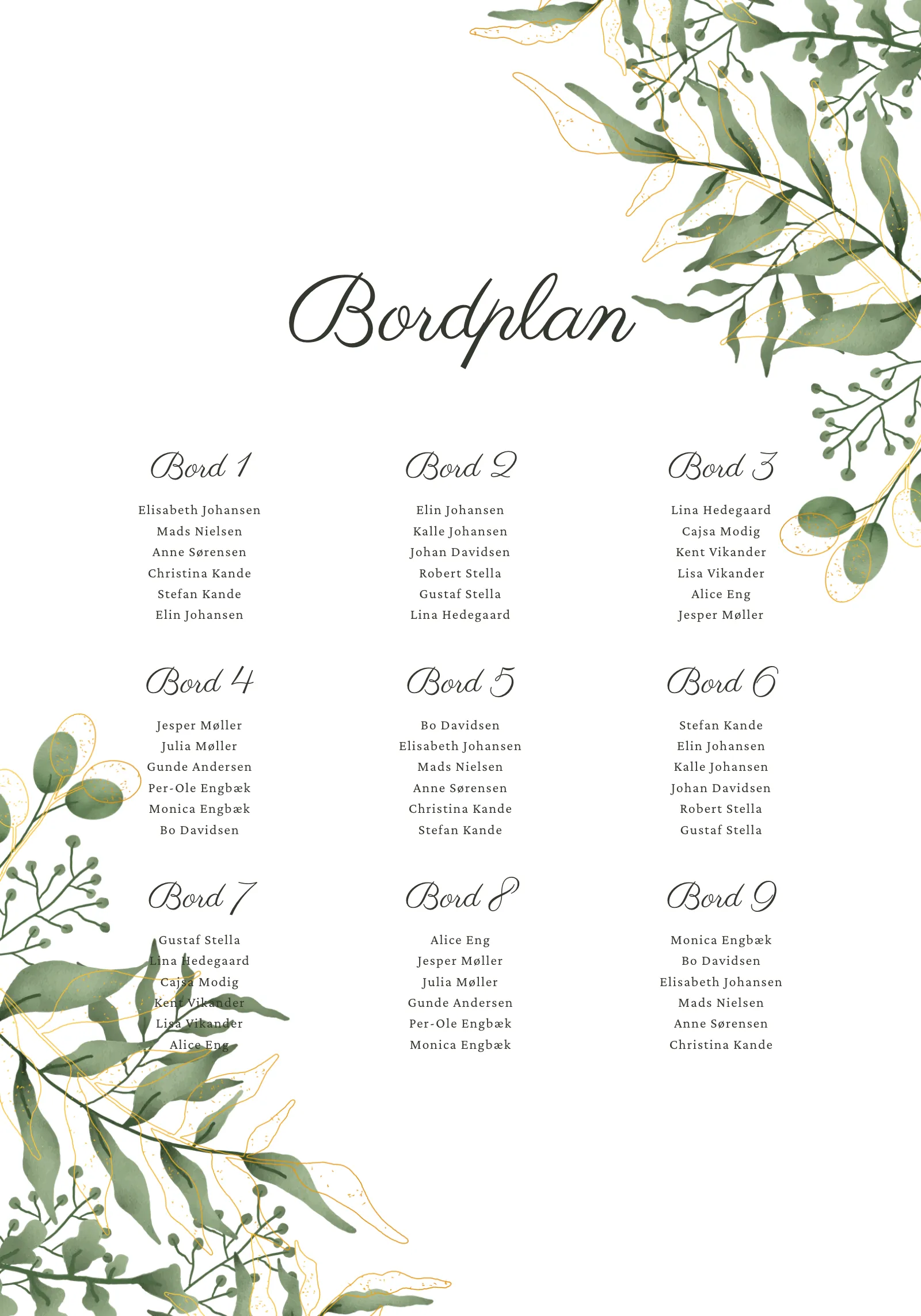 Bordplan - Sylvan