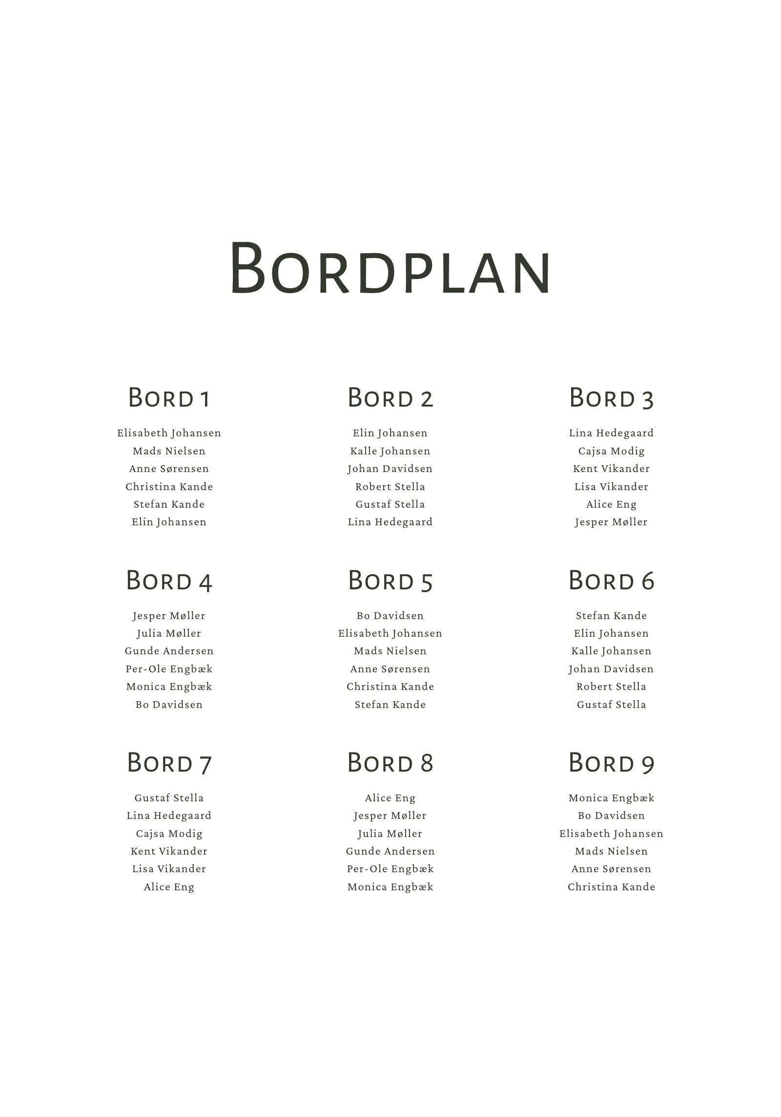 Bordplan - Toast