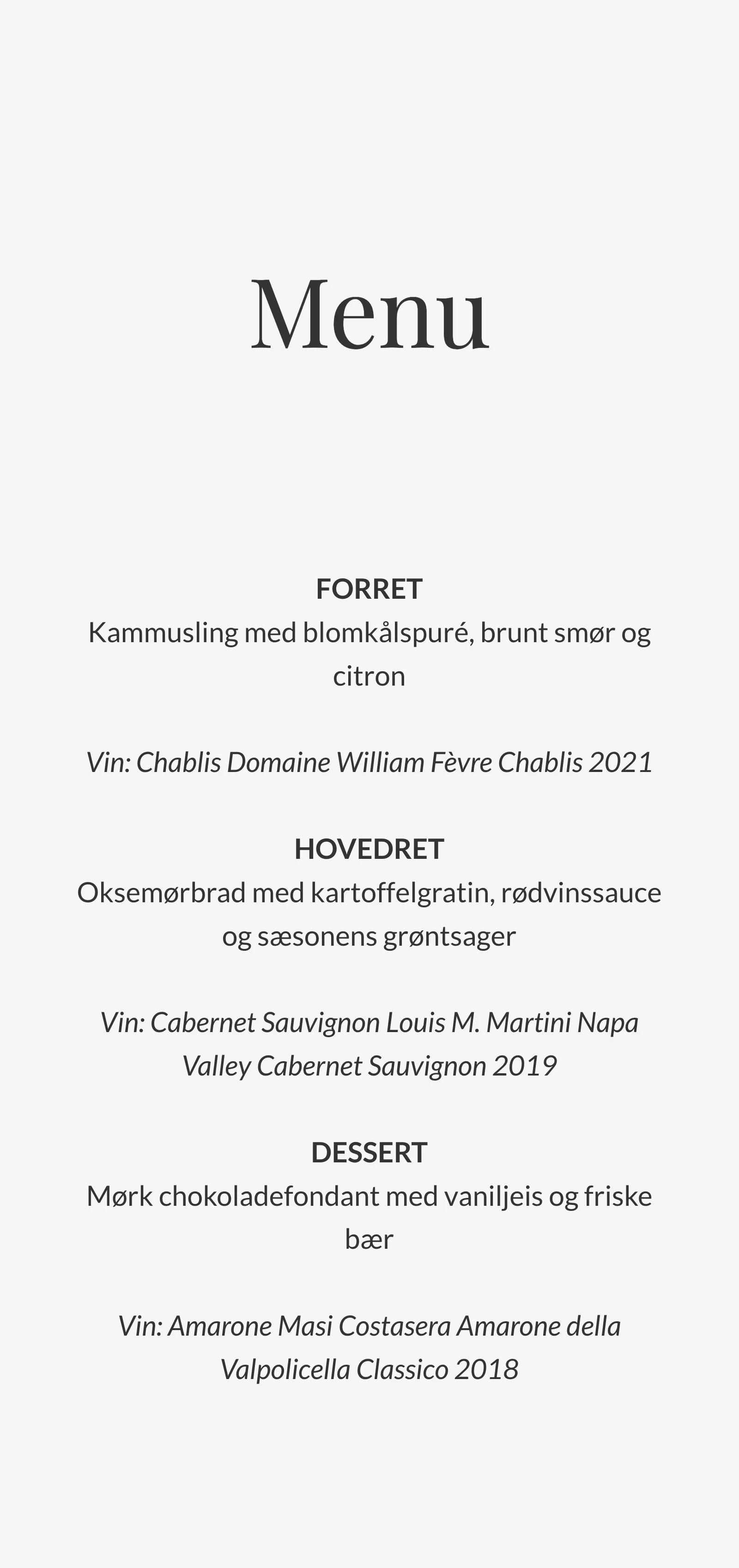 Menukort til bryllup - Editorial
