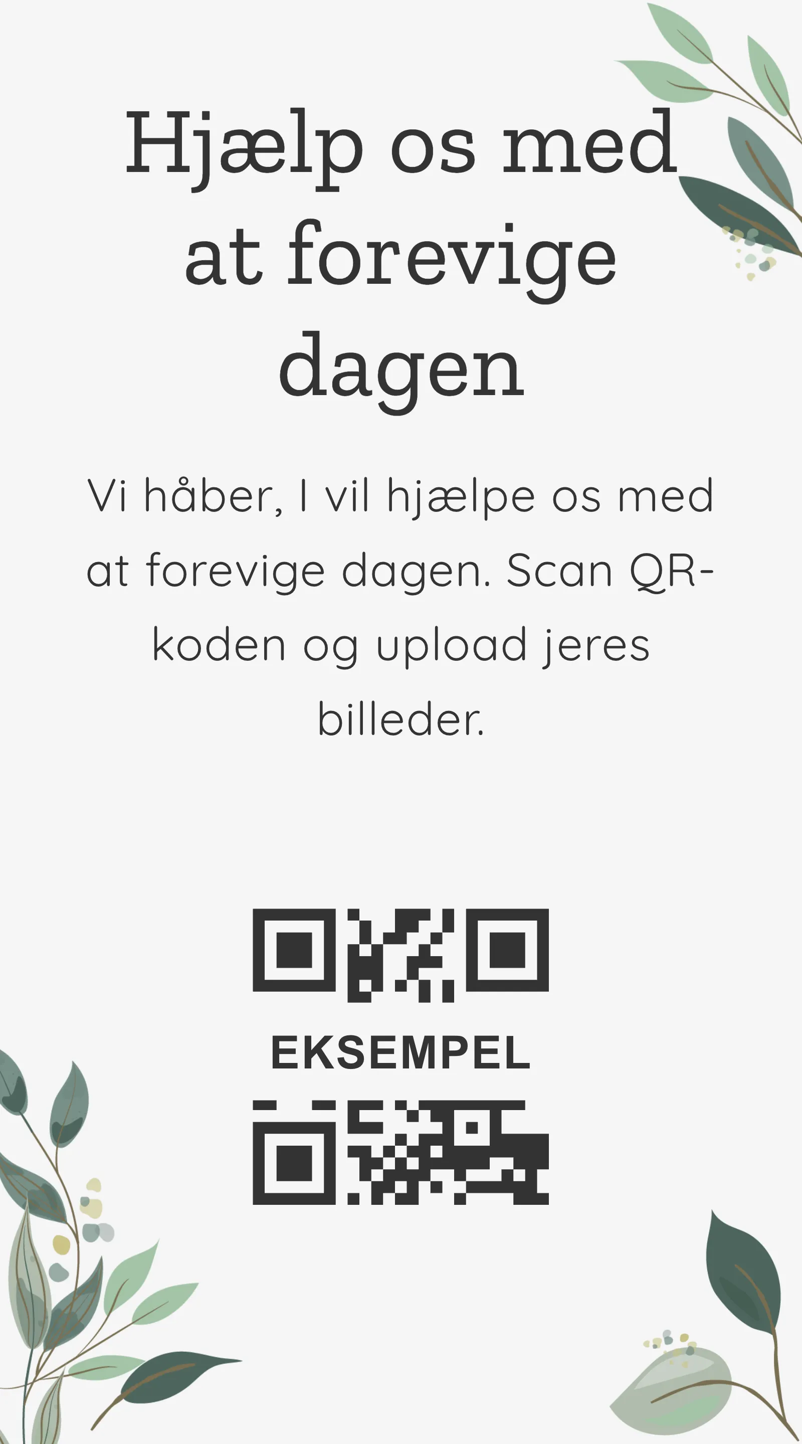 QR-kort til gæstebilleder - Grønne blade
