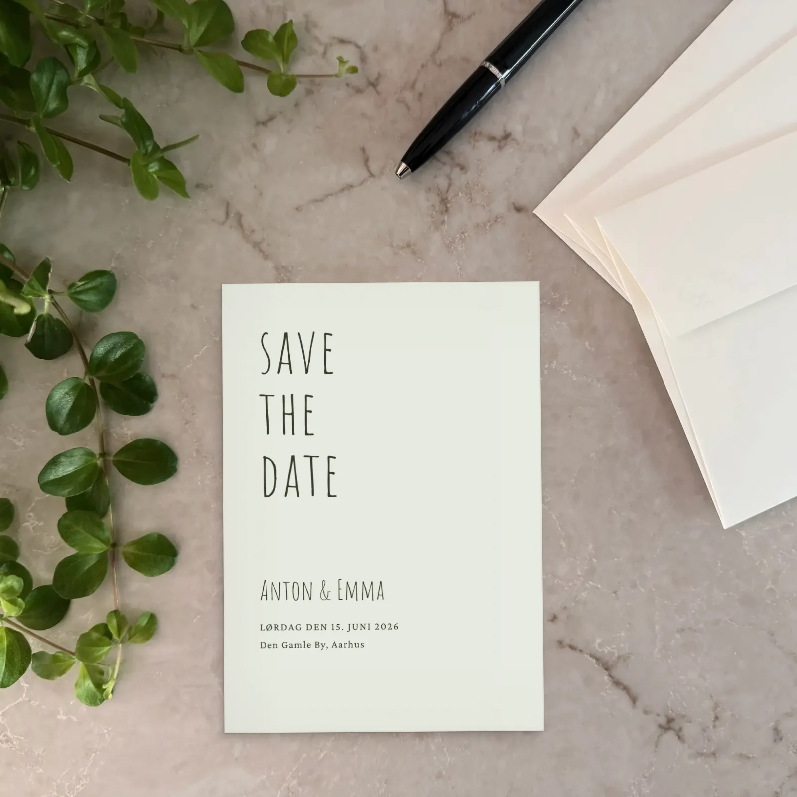 Save the date-kort - Eucalyptus