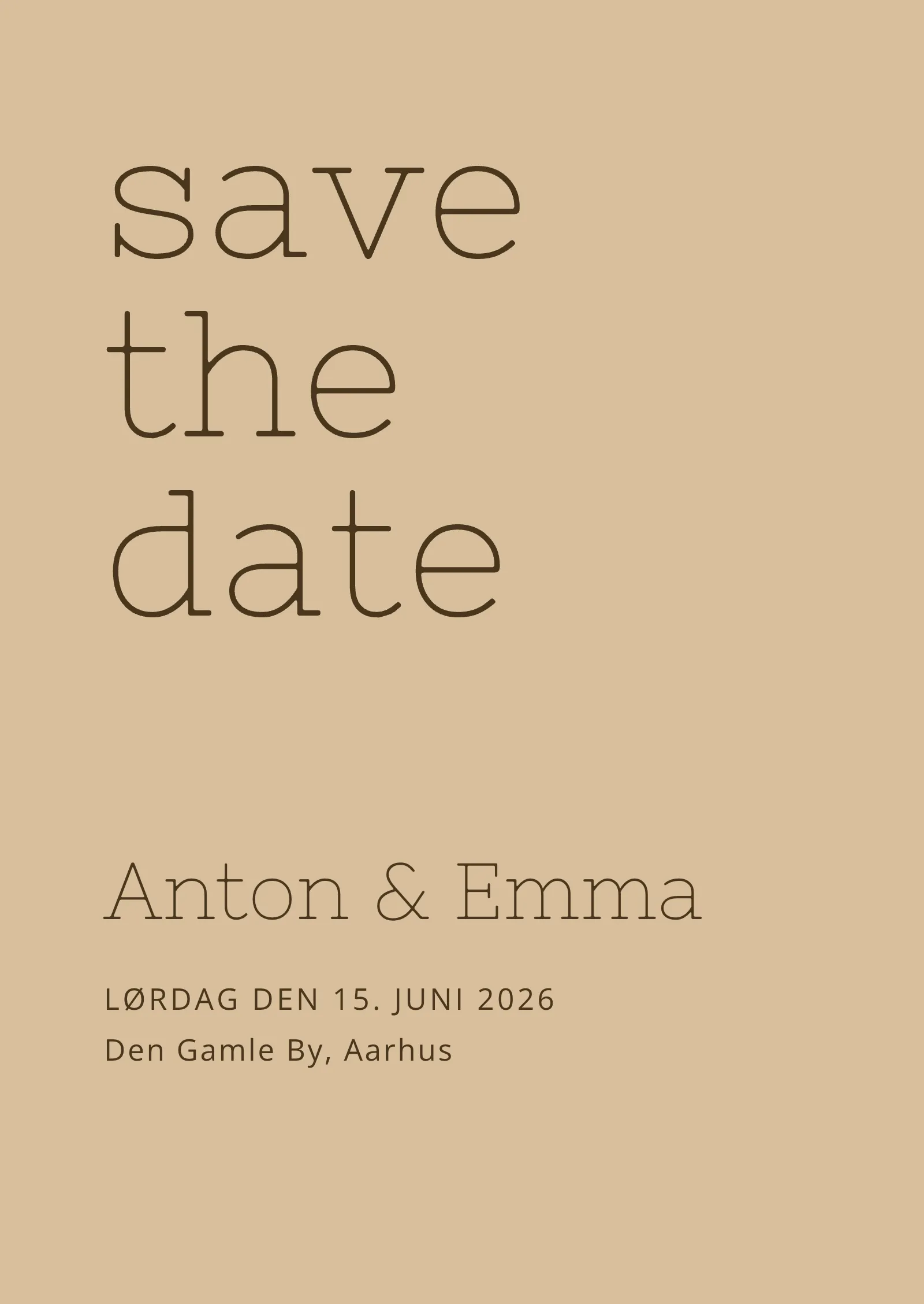 Save the date-kort - Stilrent i sandfarver