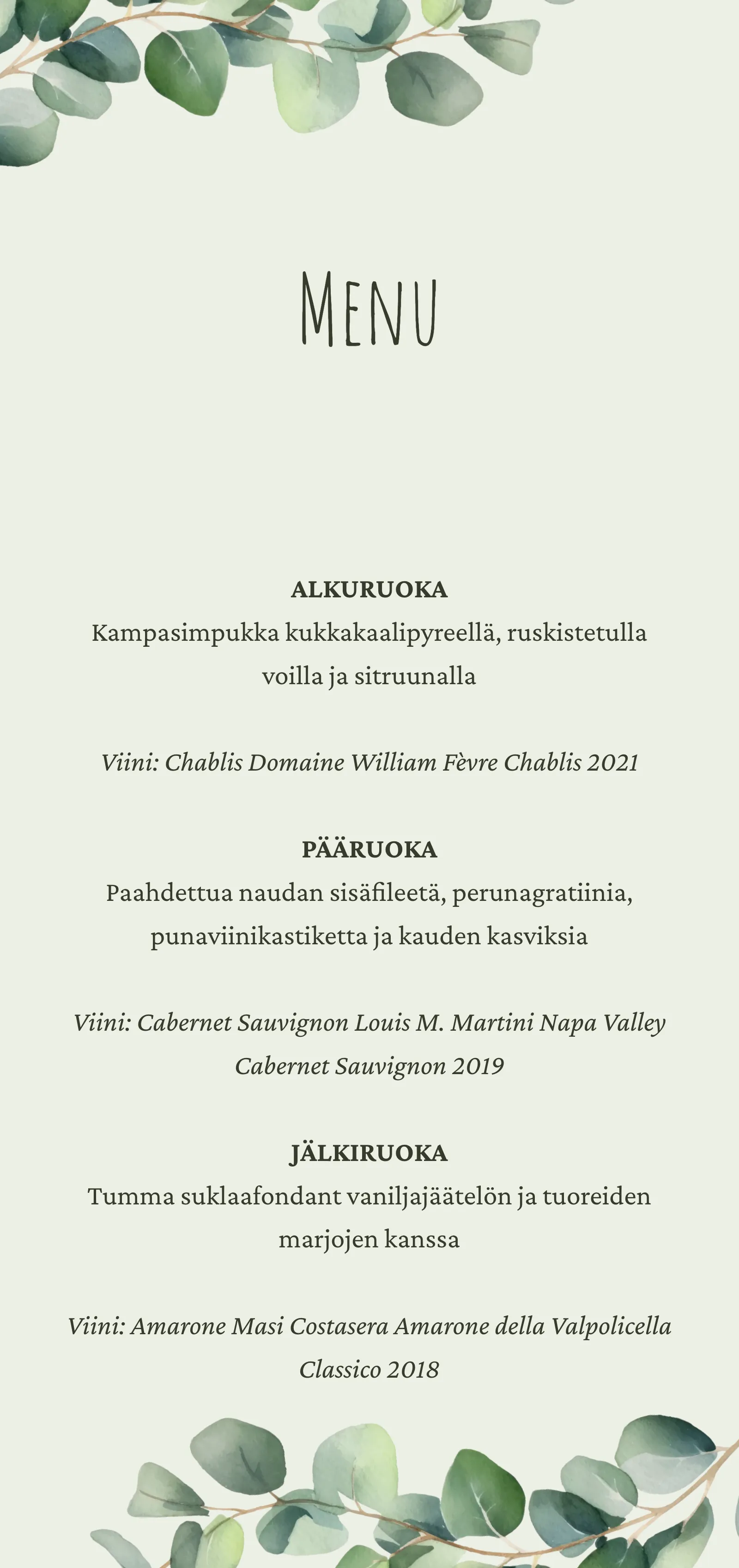 Häämenu - Eucalyptus