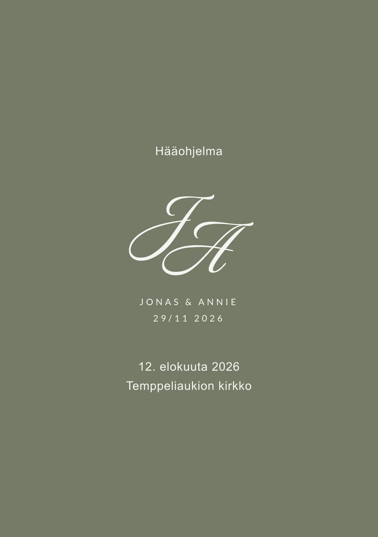 Hääohjelma häihin - vihreä monogrammilla