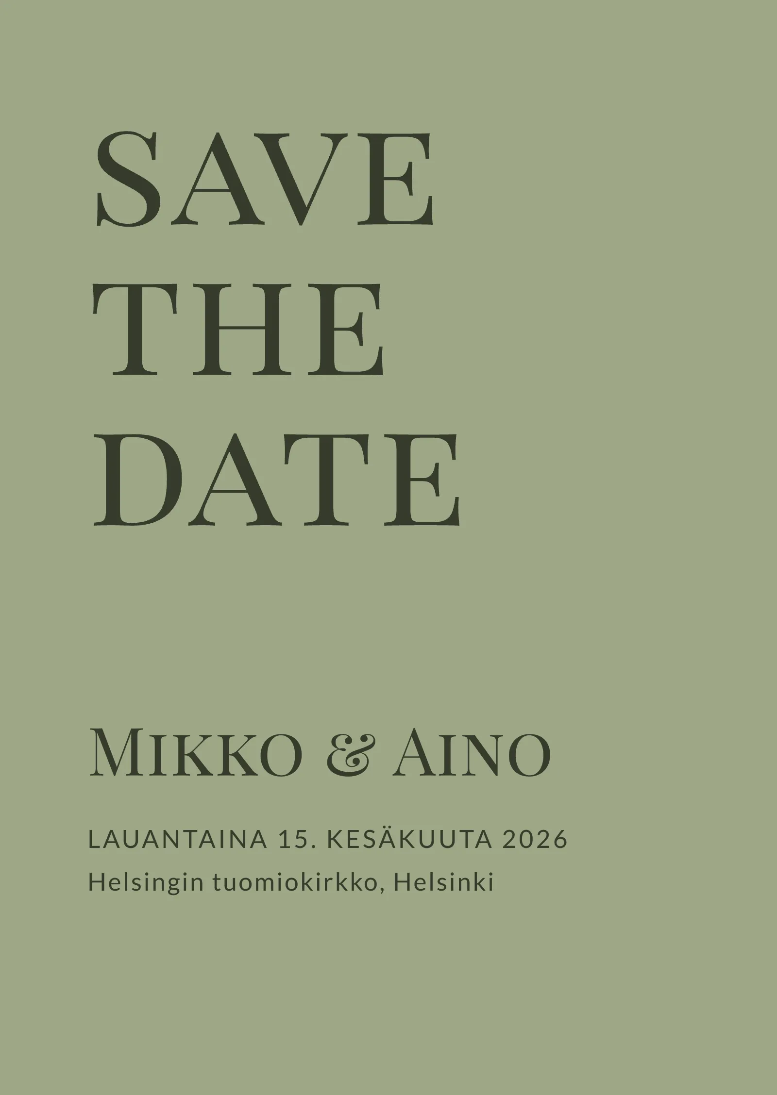 Save the Date -kortti - pelkistetty vihreä