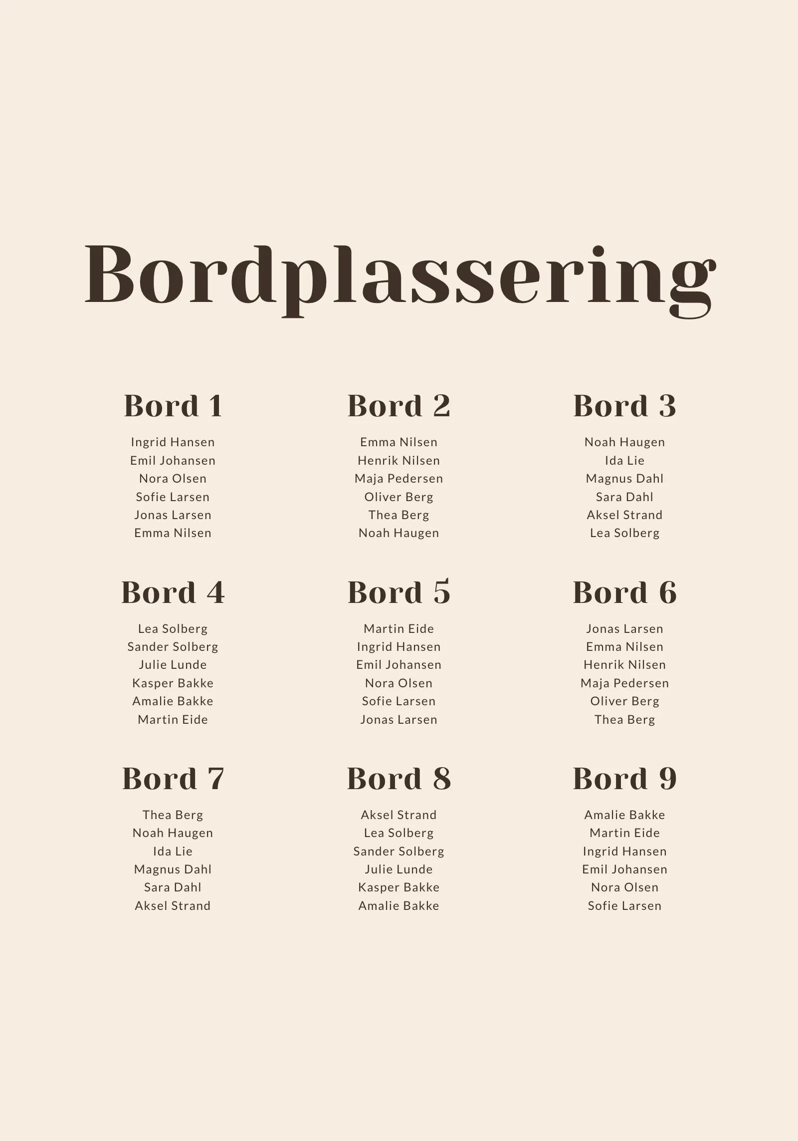 Bordkart - Hazel