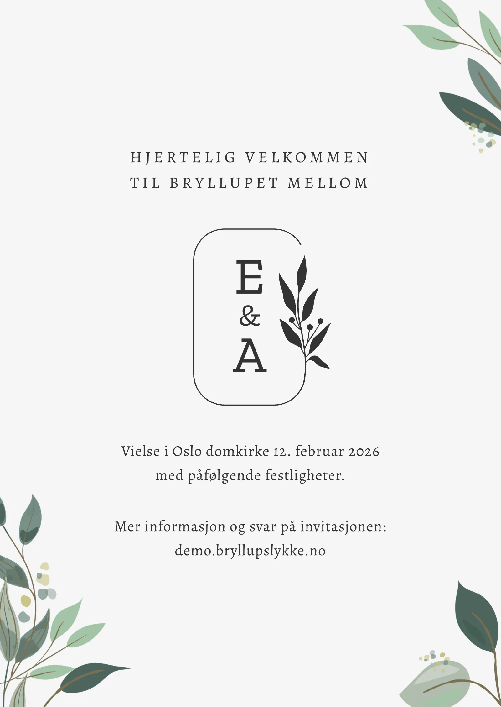 Bryllupsinvitasjon - Grønne blader og emblem