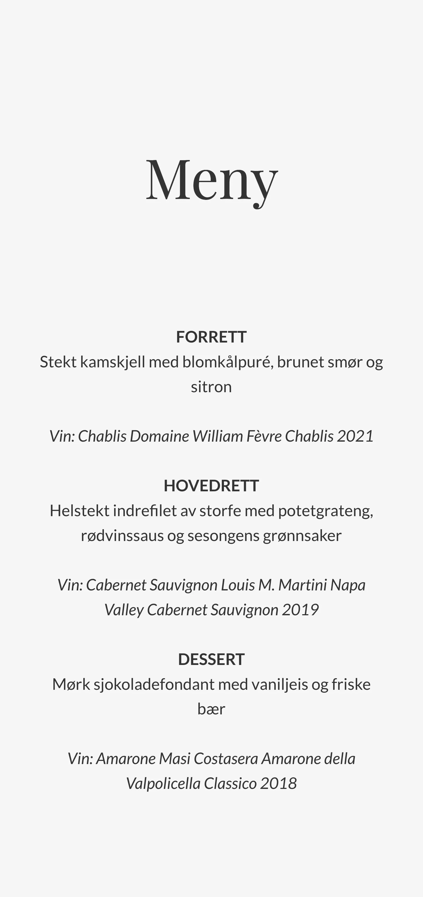 Menykort til bryllup - Editorial