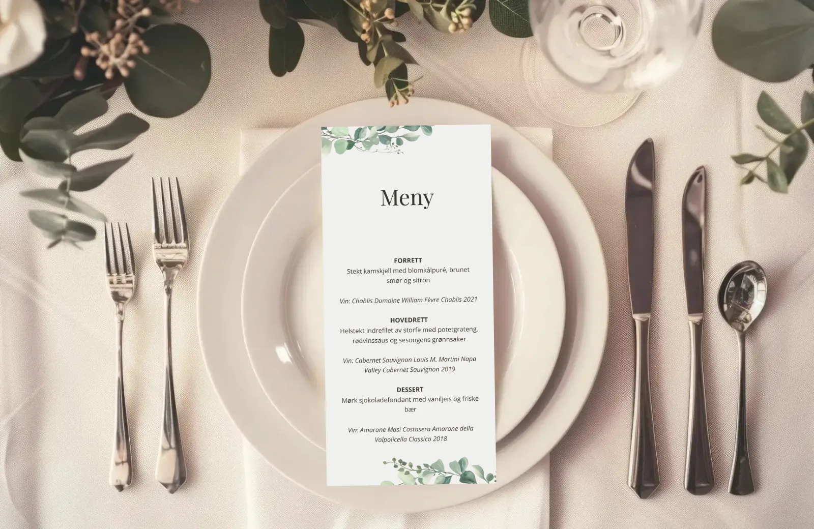Menykort til bryllup - Flora