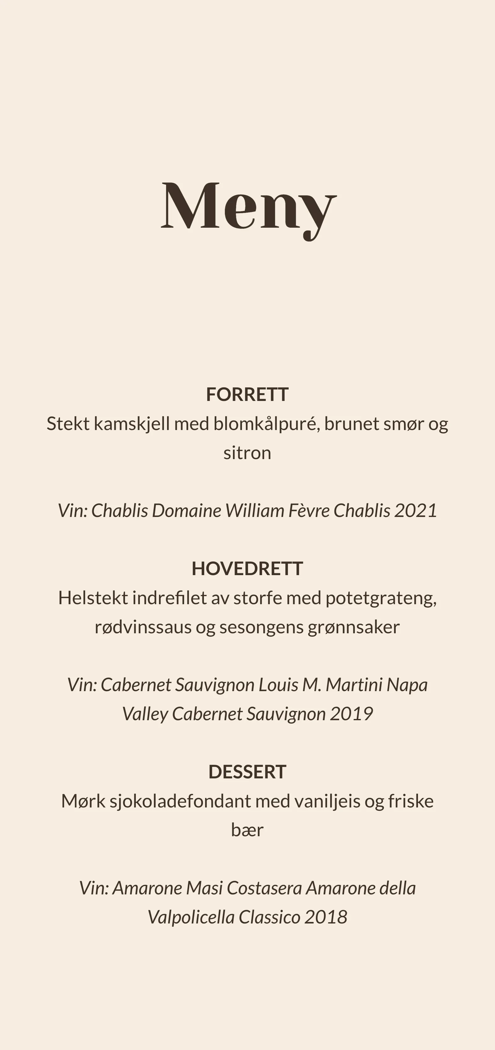 Menykort til bryllup - Hazel
