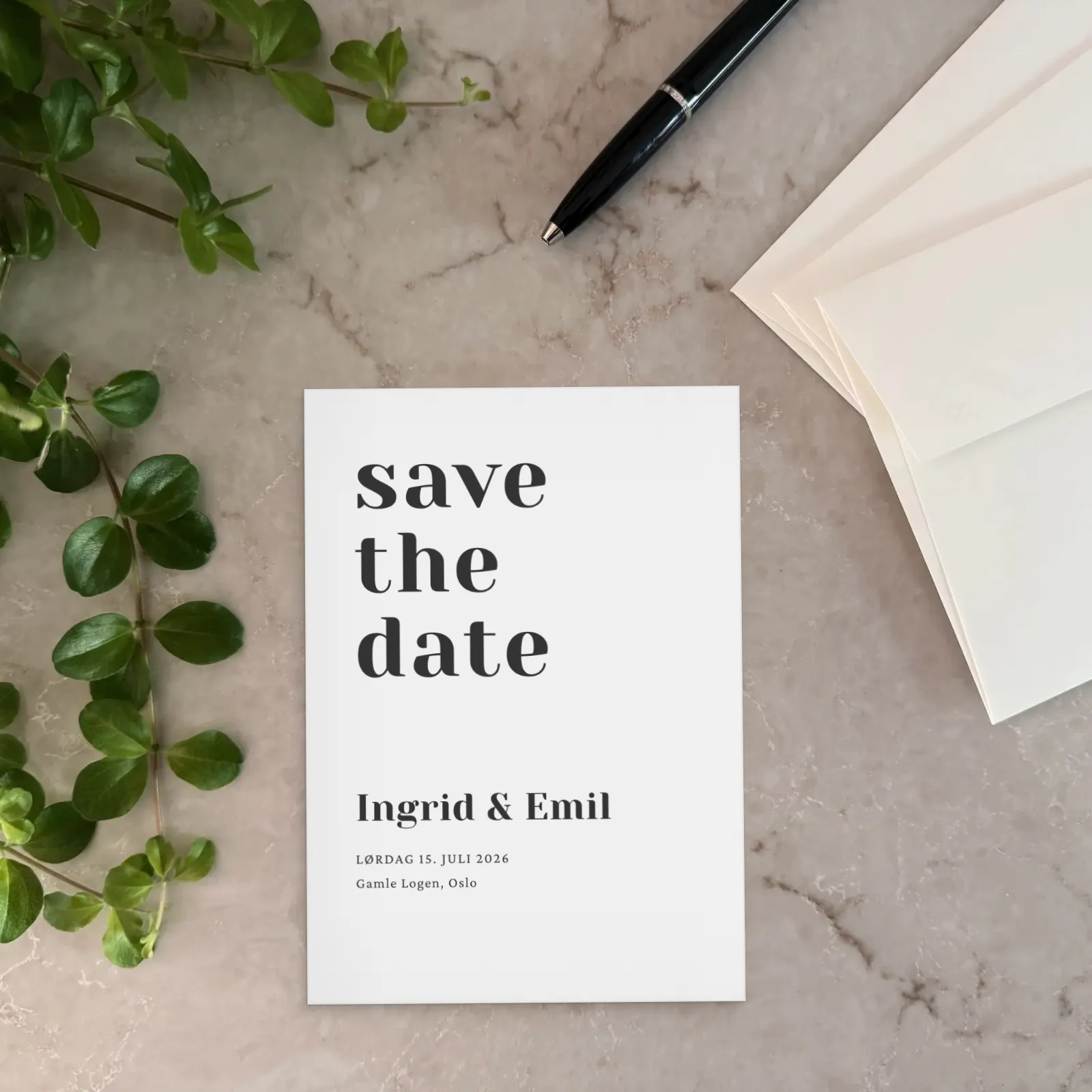 Save the date-kort - Moderne og stilrent
