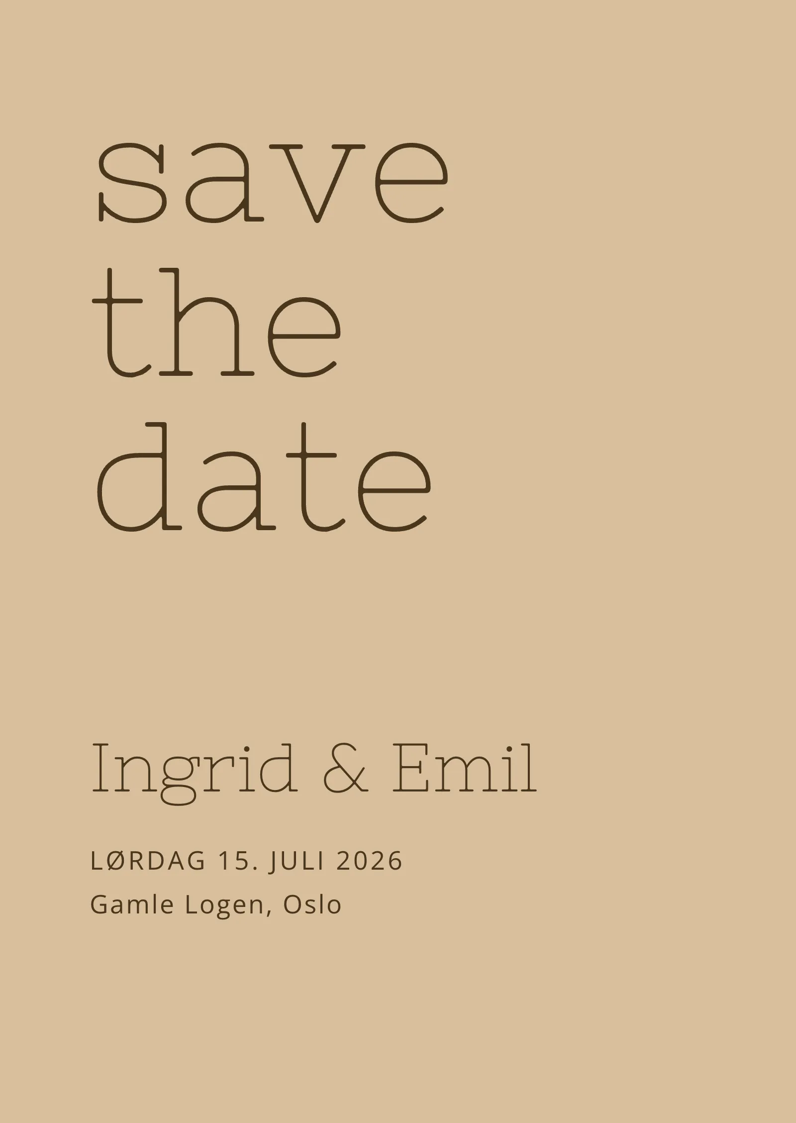 Save the date-kort - Stilrent i sandtoner