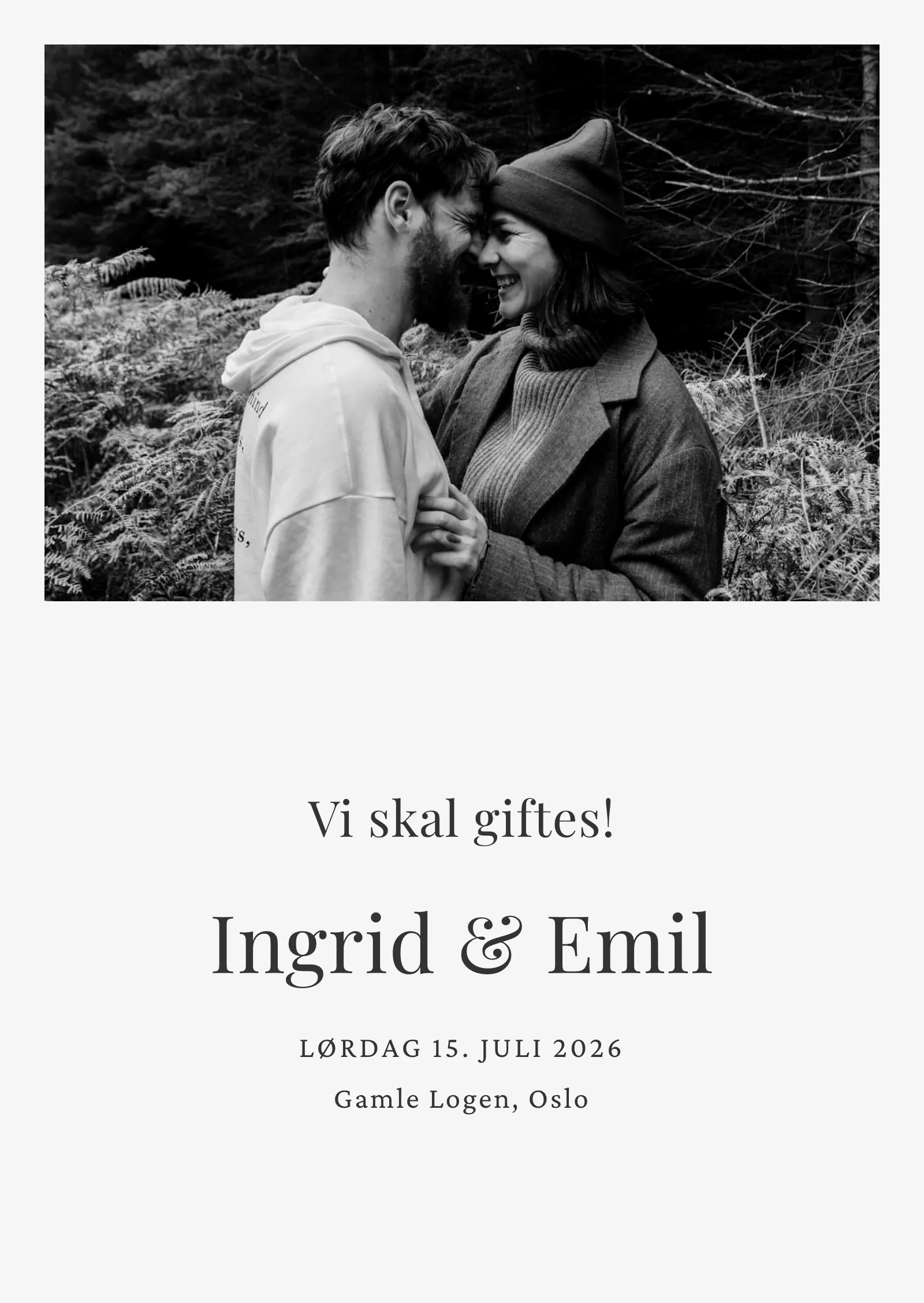 Save the date-kort - Stilrent med liggende bilde