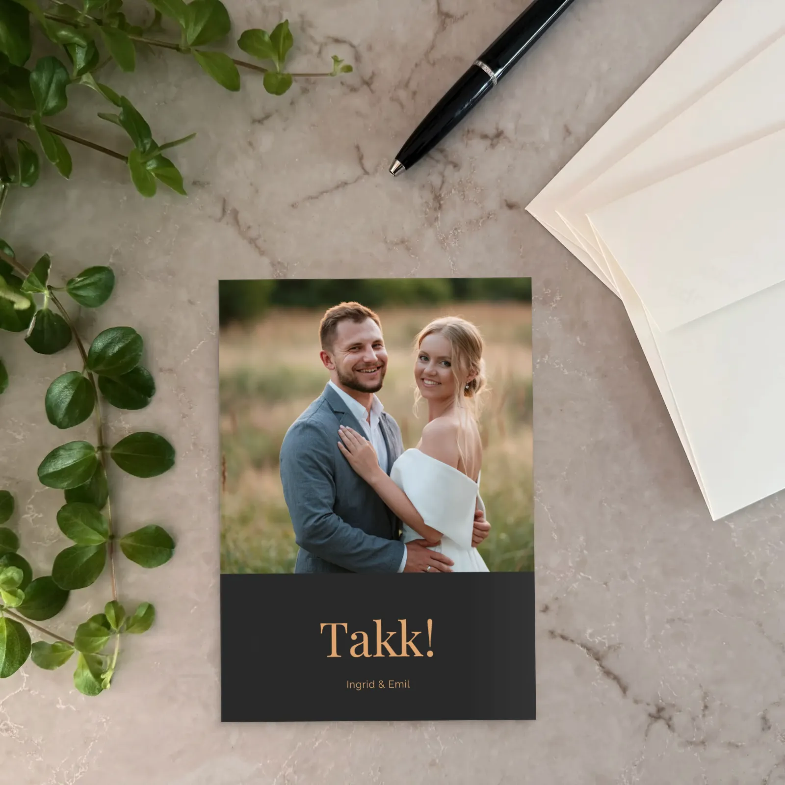 Takkekort til bryllup - elegant med bilde