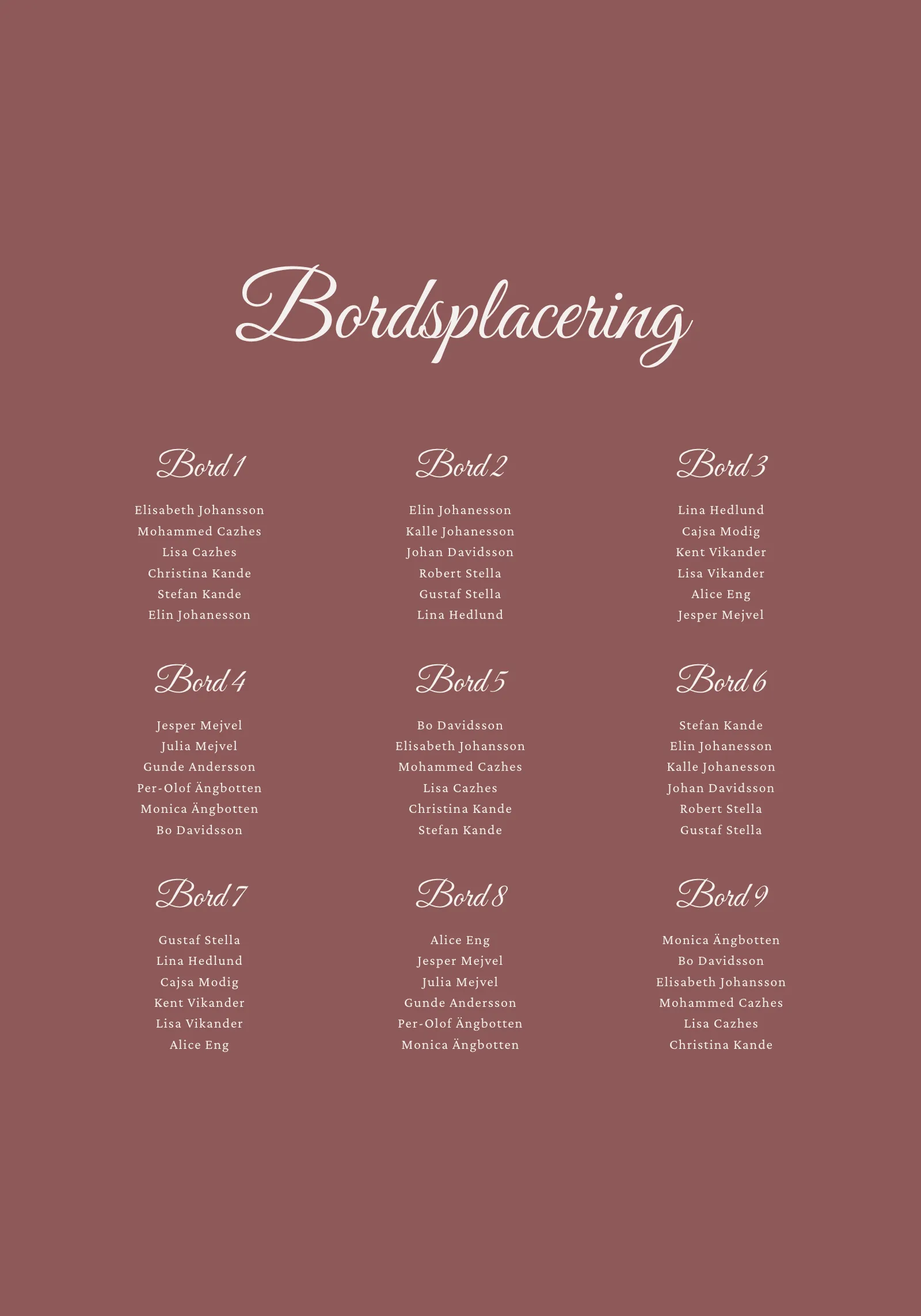 Bordsplaceringsskylt - Blush