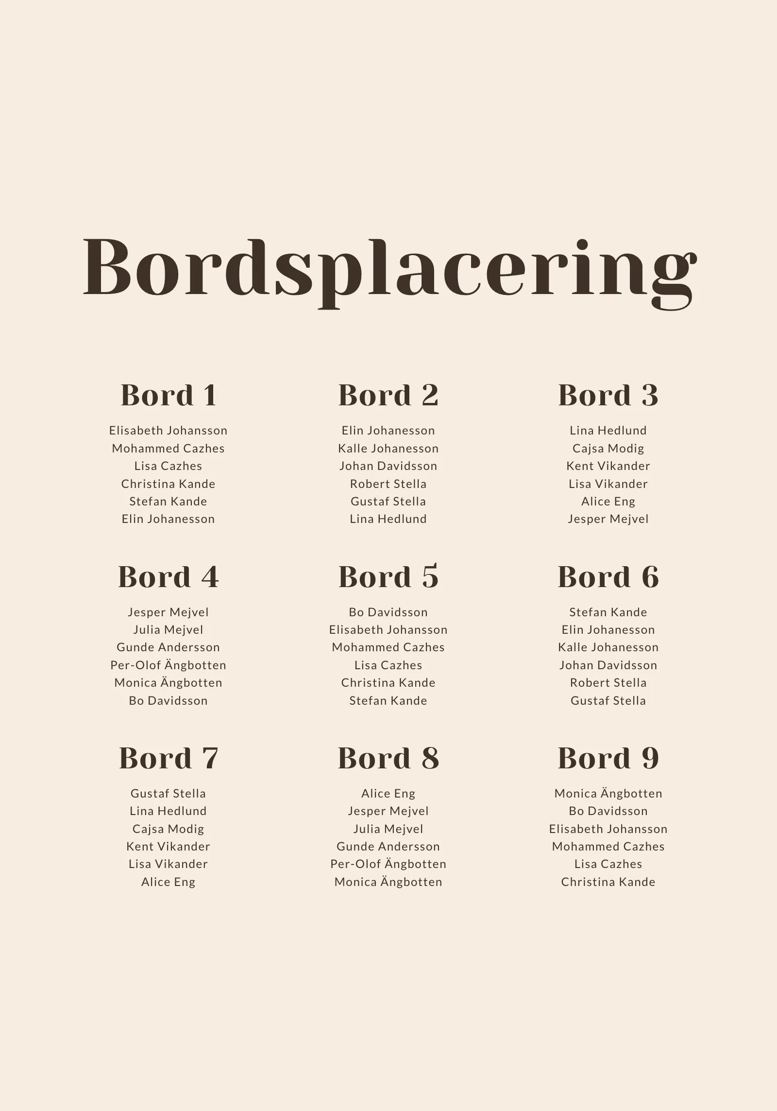 Bordsplaceringsskylt - Hazel