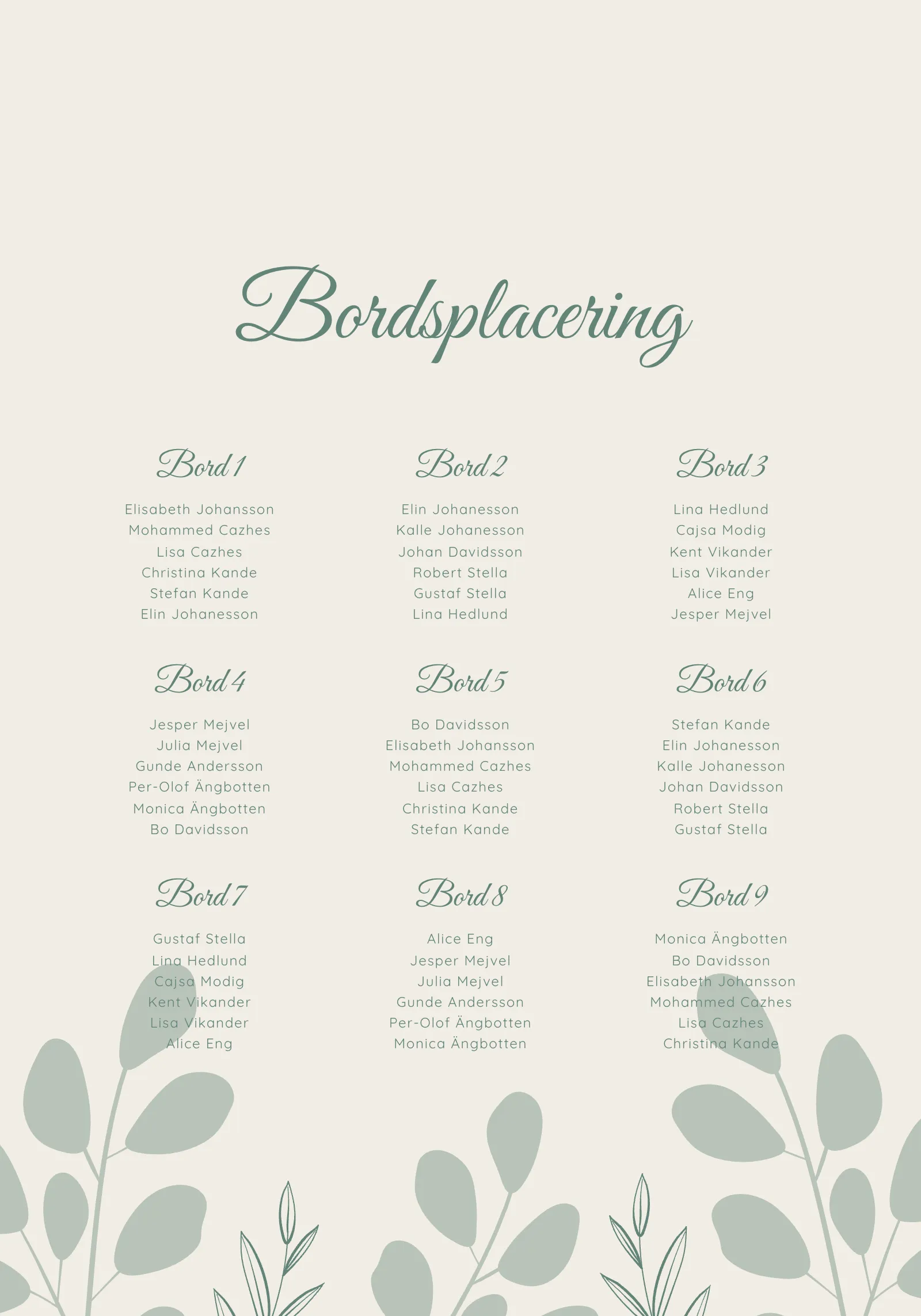Bordsplaceringsskylt - Serene