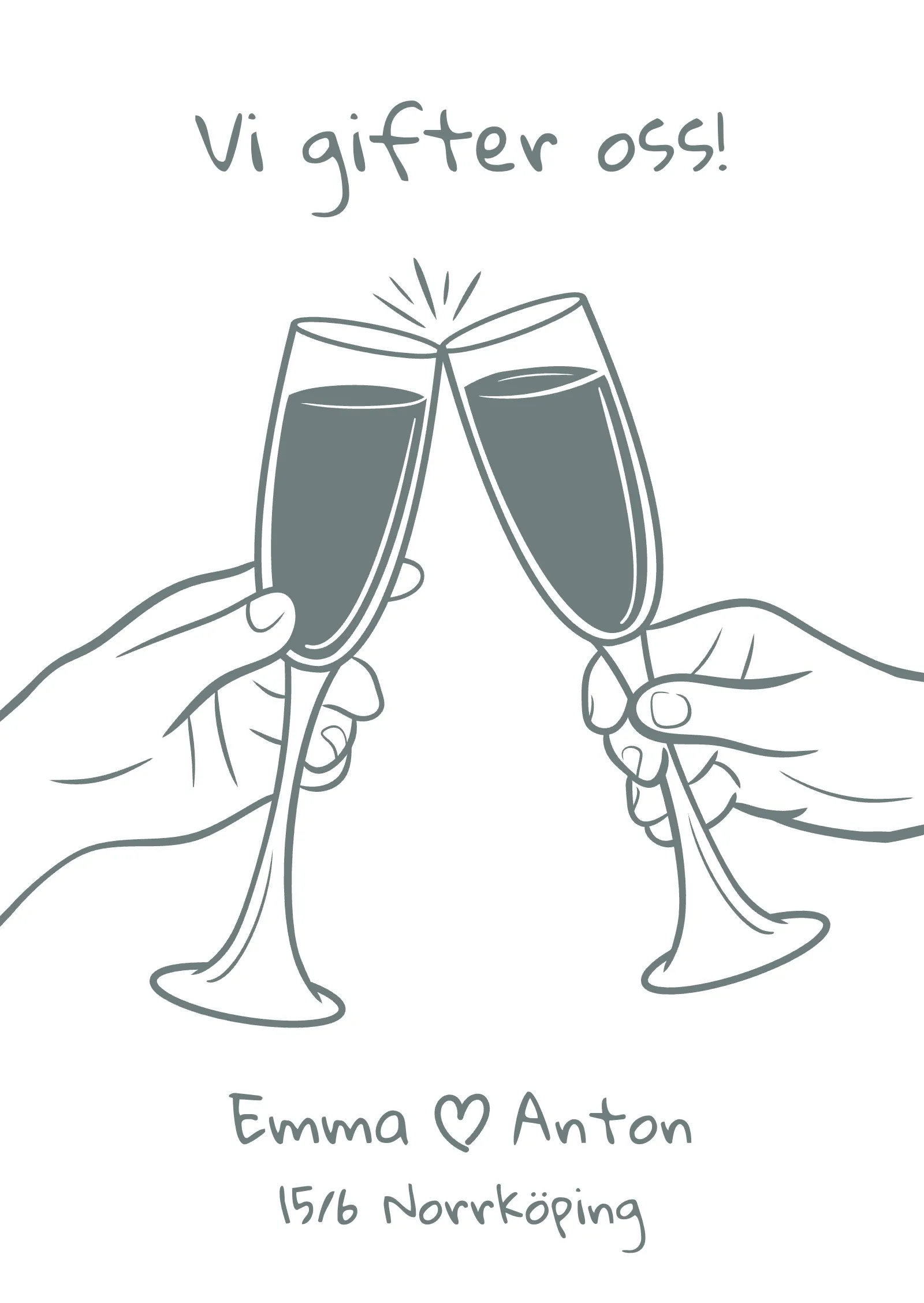Inbjudningskort bröllop - skålande champagneglas