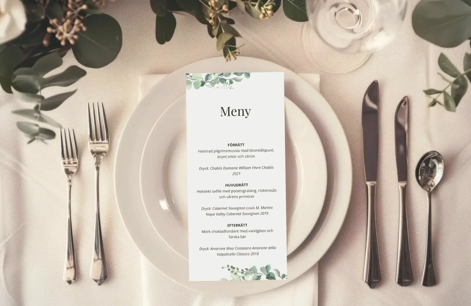 Menykort till bröllop - Flora