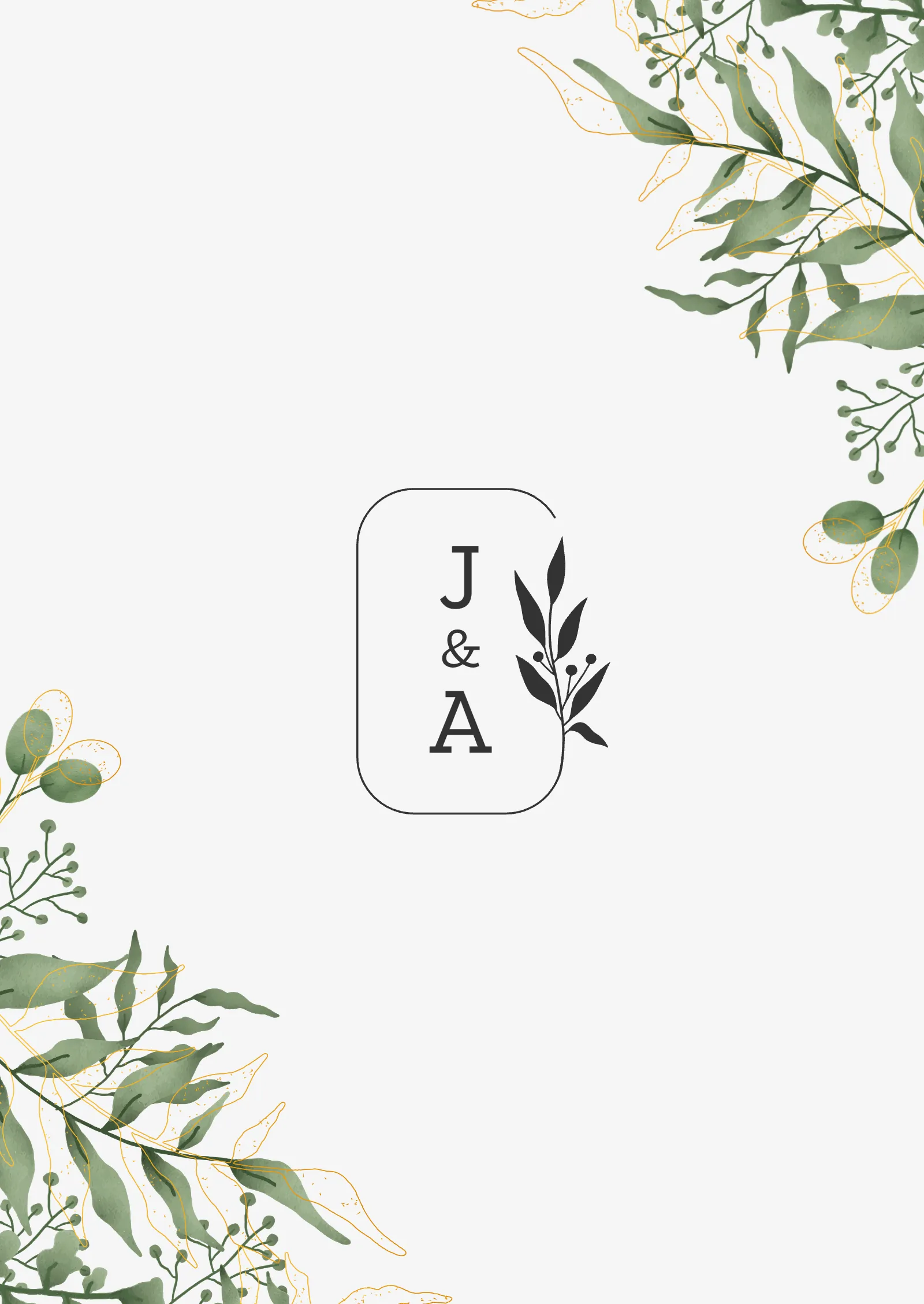 Save the date-kort - Elegant med vackra blad och gulddetaljer