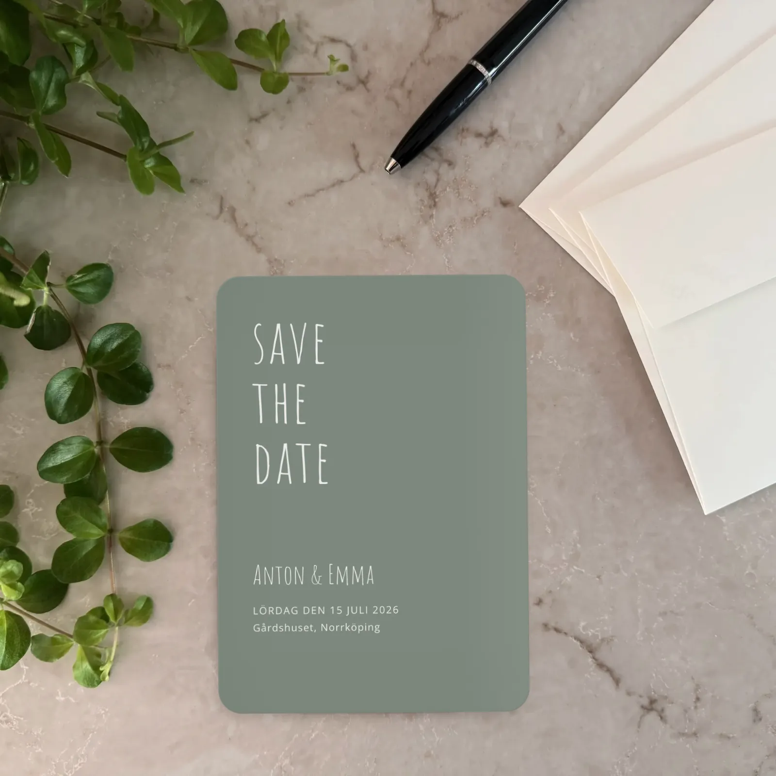 Save the date-kort - Modernt och grönt 